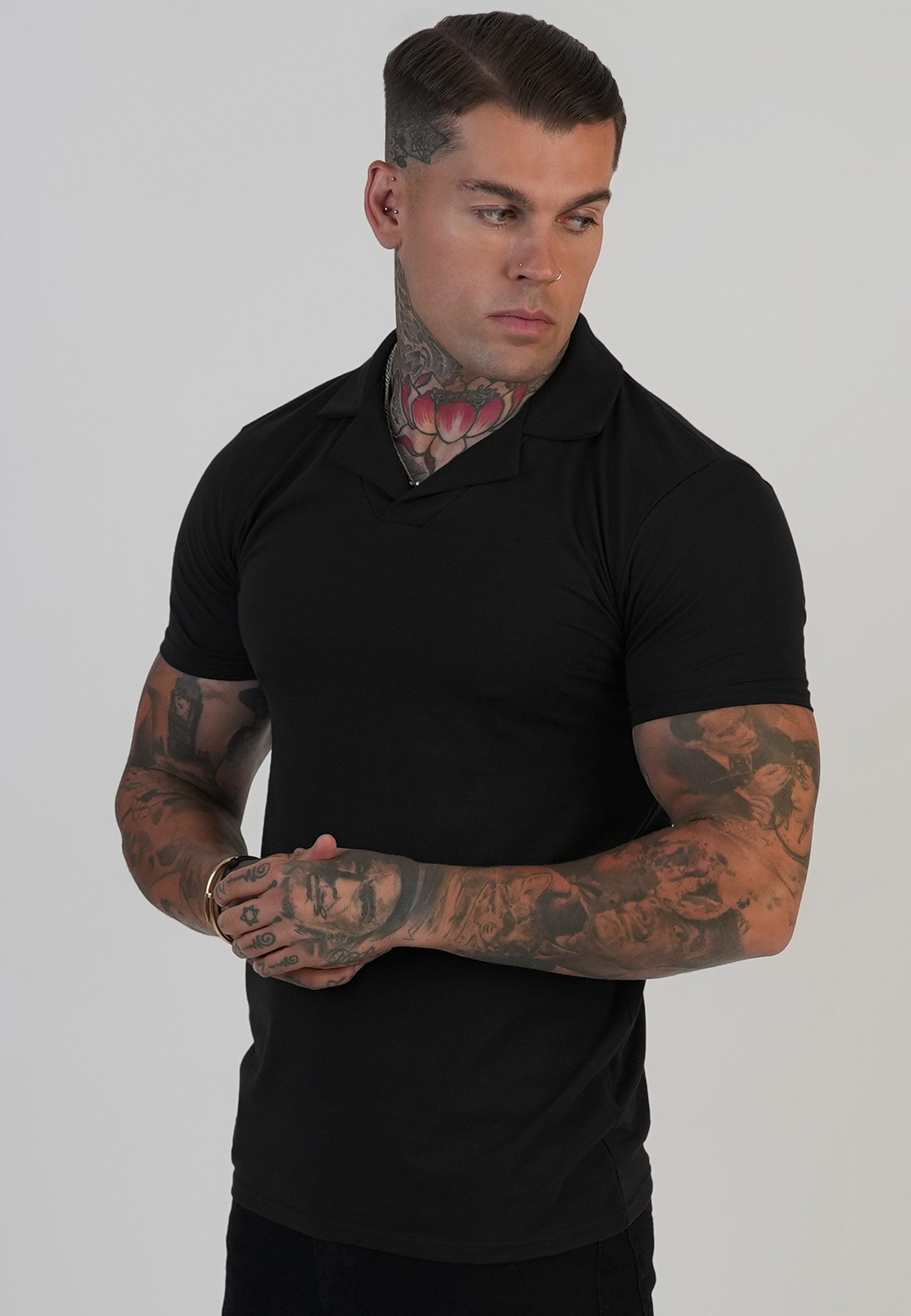 Siksilk T-Shirt SikSilk Herren Schwarzes Revere-Polo