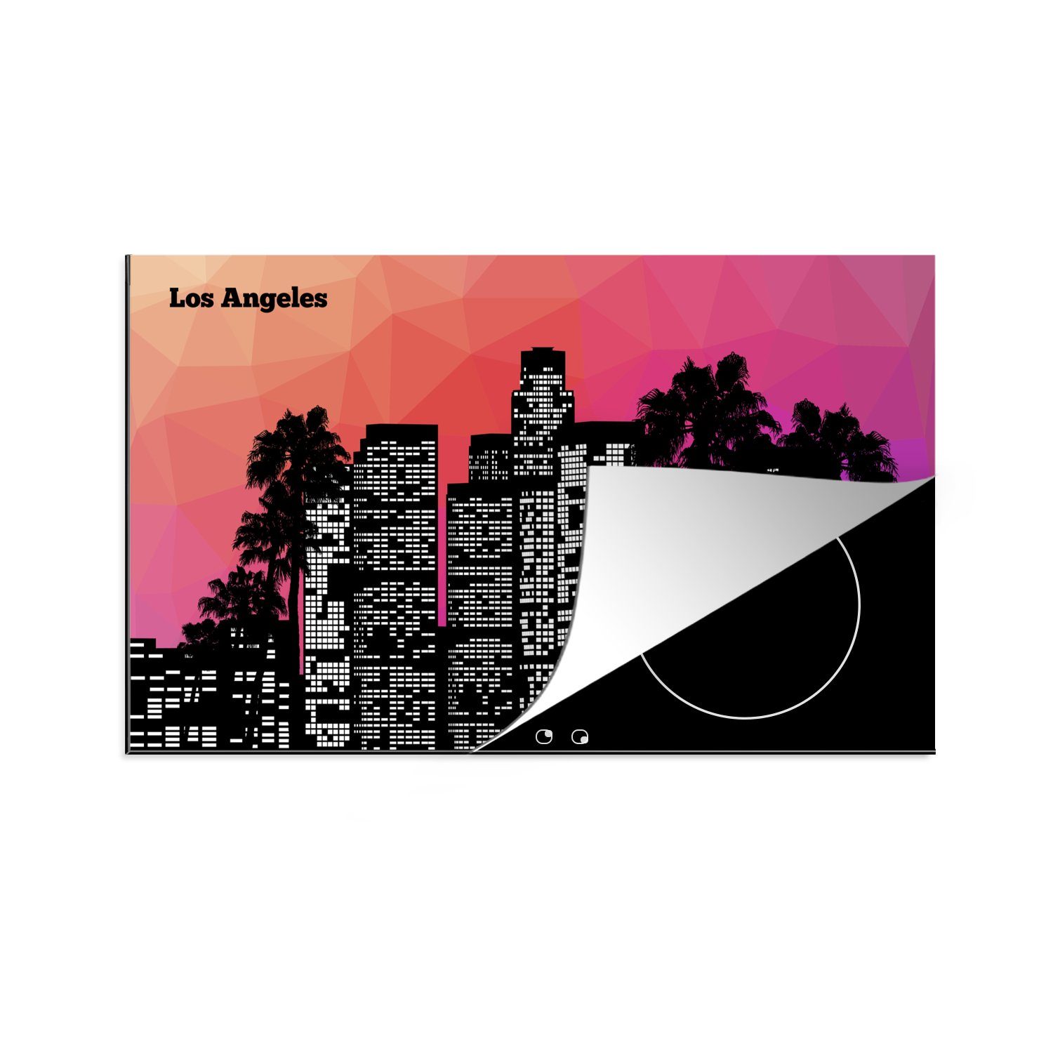 (1 Arbeitsplatte Herdblende-/Abdeckplatte Licht, MuchoWow Los - Angeles für Vinyl, cm, - tlg), 83x51 küche Ceranfeldabdeckung, Skyline