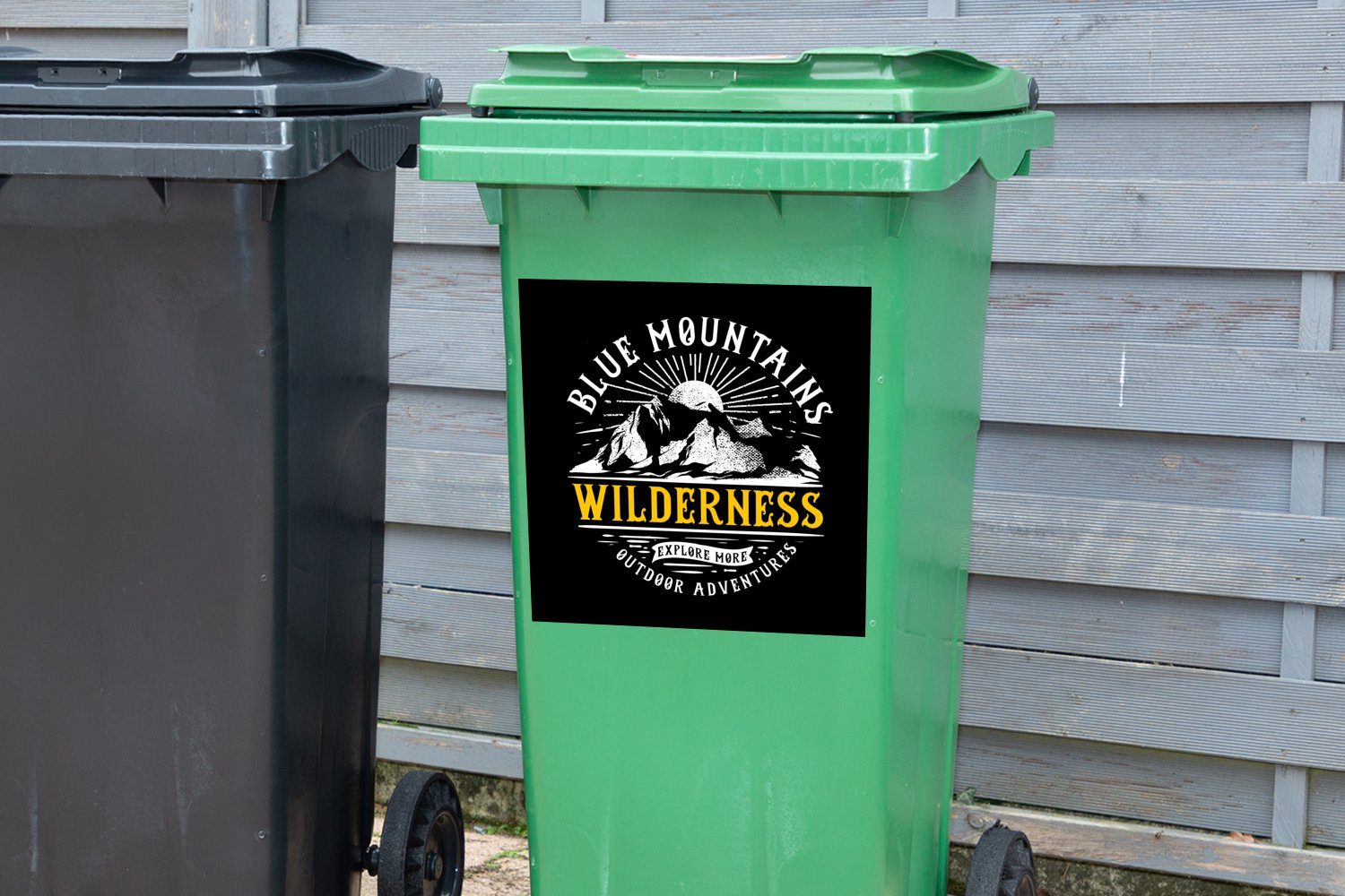 Reisen Berg - - Retro Container, Zeichnung Sticker, Mülltonne, St), MuchoWow Abfalbehälter (1 Mülleimer-aufkleber, Wandsticker -