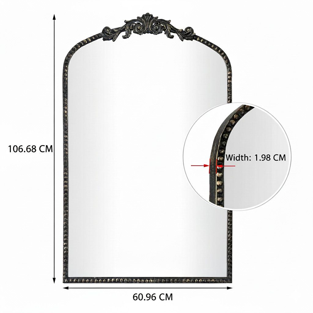 G-LEAF Spiegel Wandspiegel/Ganzkörperspiegel im Barockstil, mit Perlenverzierung (1-St), mit verschlungenen Mustern, 107×60cm, Vintage-Schwarz – Bild 4 von 5
