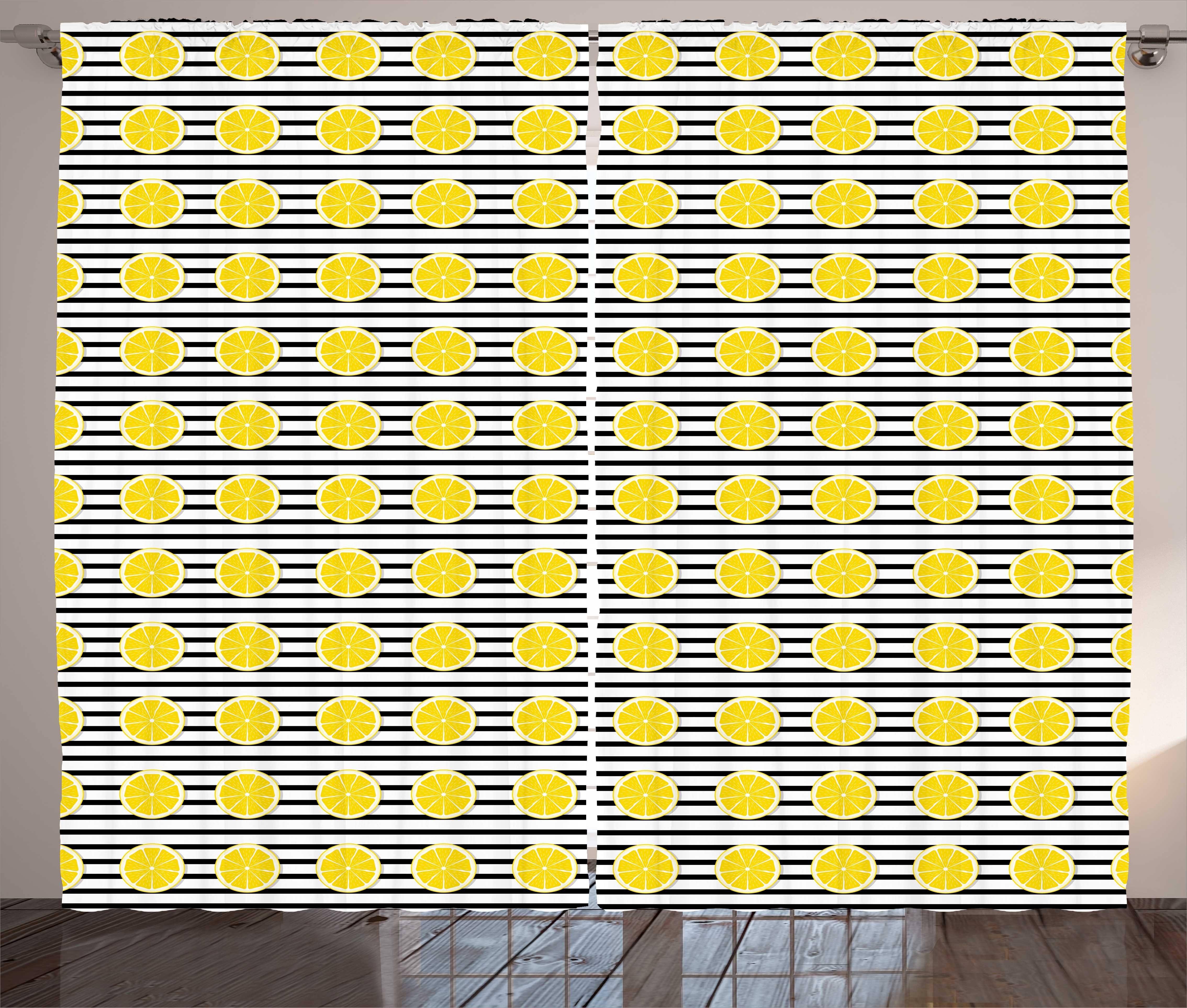 Gardine Schlafzimmer Kräuselband Vorhang mit Schlaufen und Haken, Abakuhaus, Zitronen Zitrusfrüchte in Scheiben Kunst