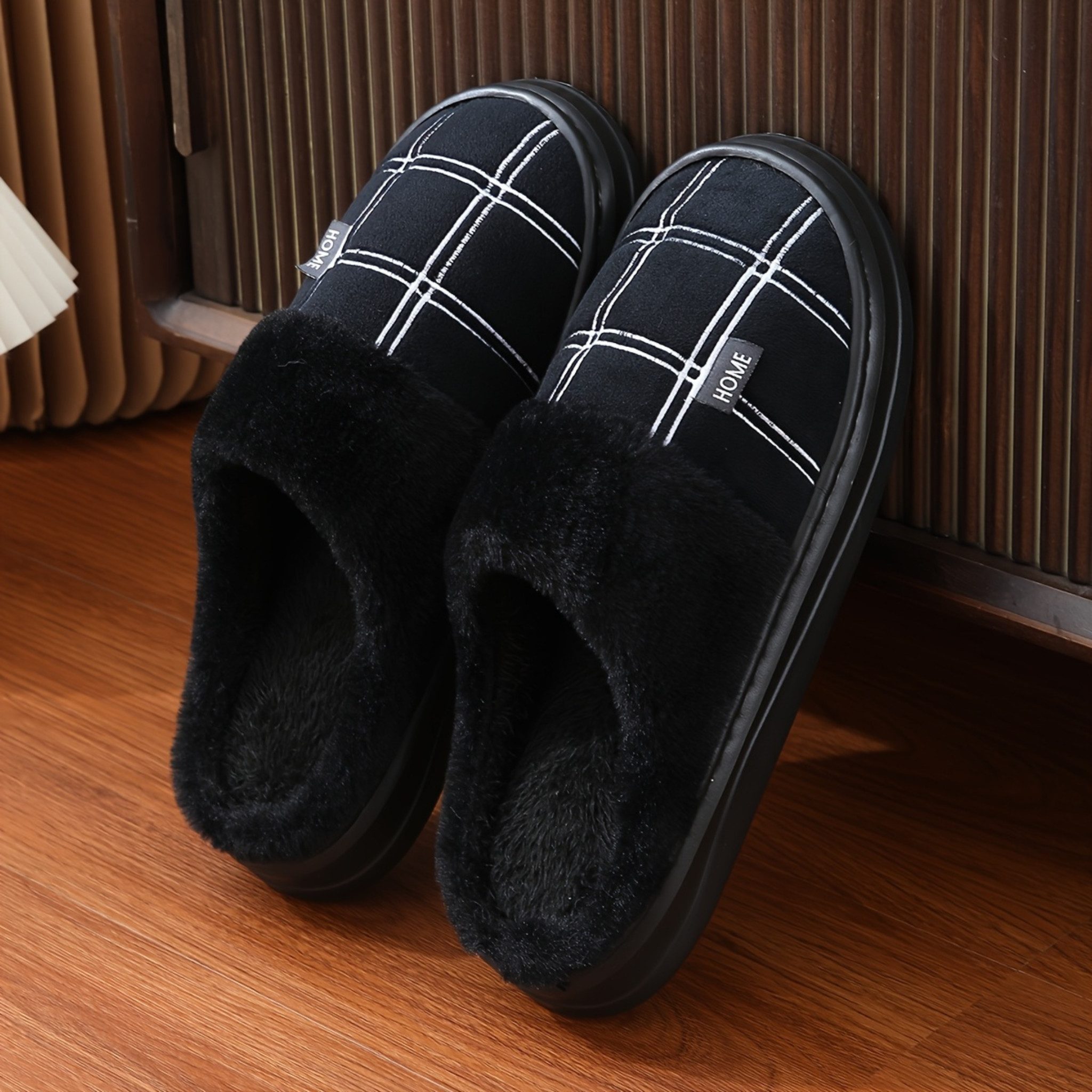 NEXORA Hausschuhe Damen Herren gefüttert rutschhemmend grau schwarz Hausschuh (Paar, Paar) Weich gefüttert, rutschhemmend, warm, bequem, kuschelig, Unisex