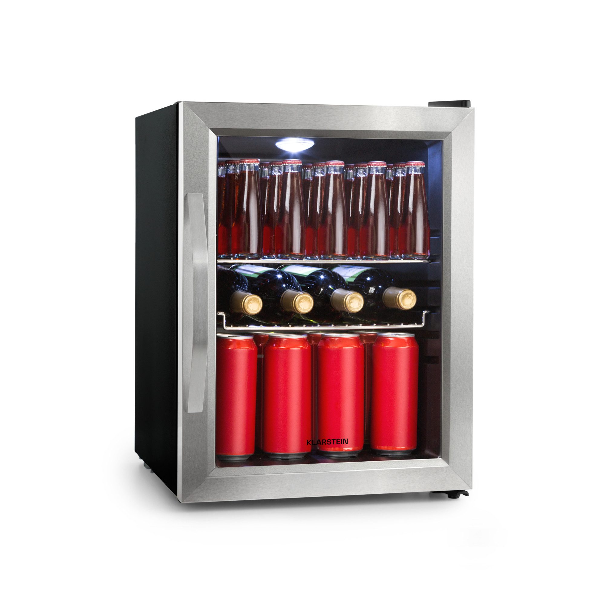 Klarstein Getränkekühlschrank Beersafe M, 55.2 cm hoch, 40.3 cm breit, Mini Kühlschrank Bierkühlschrank klein Getränkekühlschrank mit Glastür