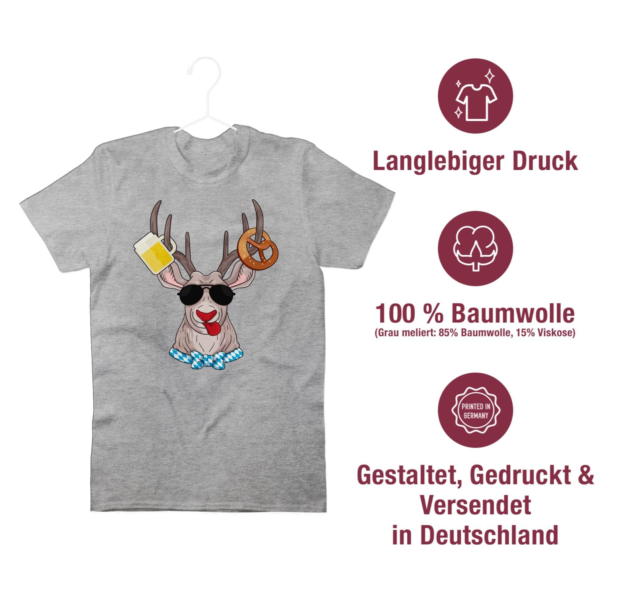 Oktoberfest für Oktoberfest Mode Hirsch Shirtracer Herren meliert Grau 2 T-Shirt