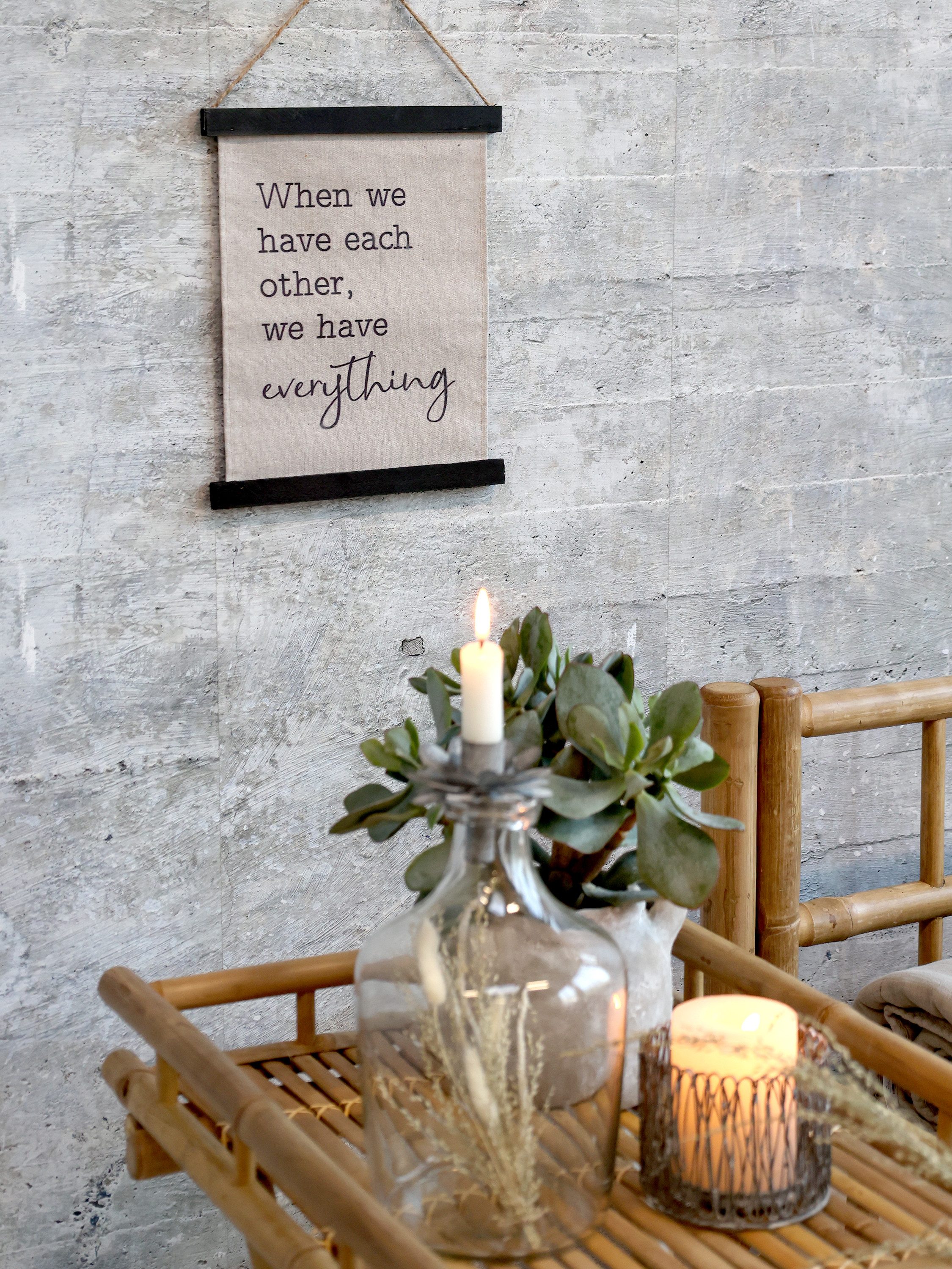 Chic Antique Leinwandbild Wandbild Leinwand mit Spruch Nesselstoff Holzrahmen 30x22cm Juteschnur, wunderschönes Design