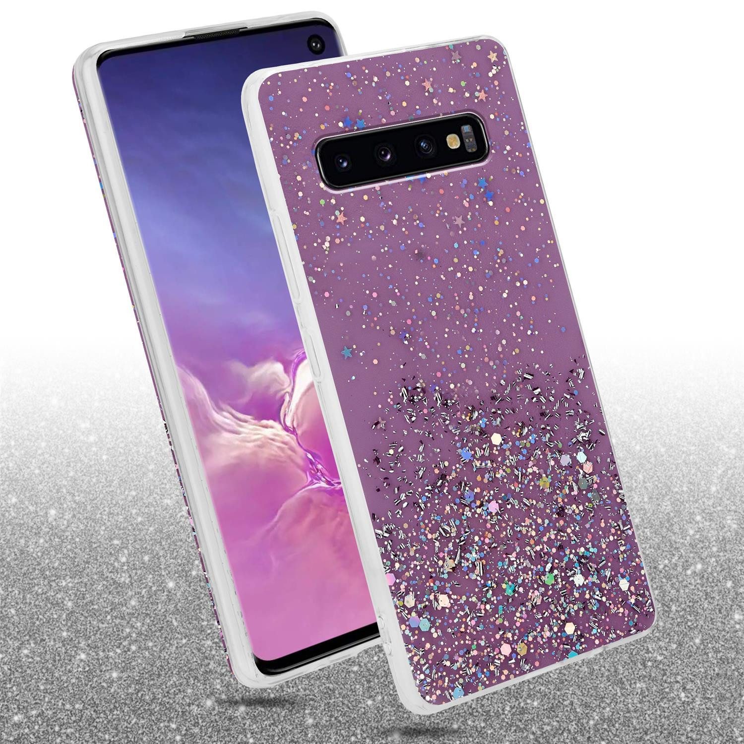 Cadorabo Handyhülle für Samsung Galaxy S10 PLUS Hülle Samsung Galaxy S10 PLUS, Flexible TPU Silikon Handy Schutzhülle - Hülle - mit Glitzer