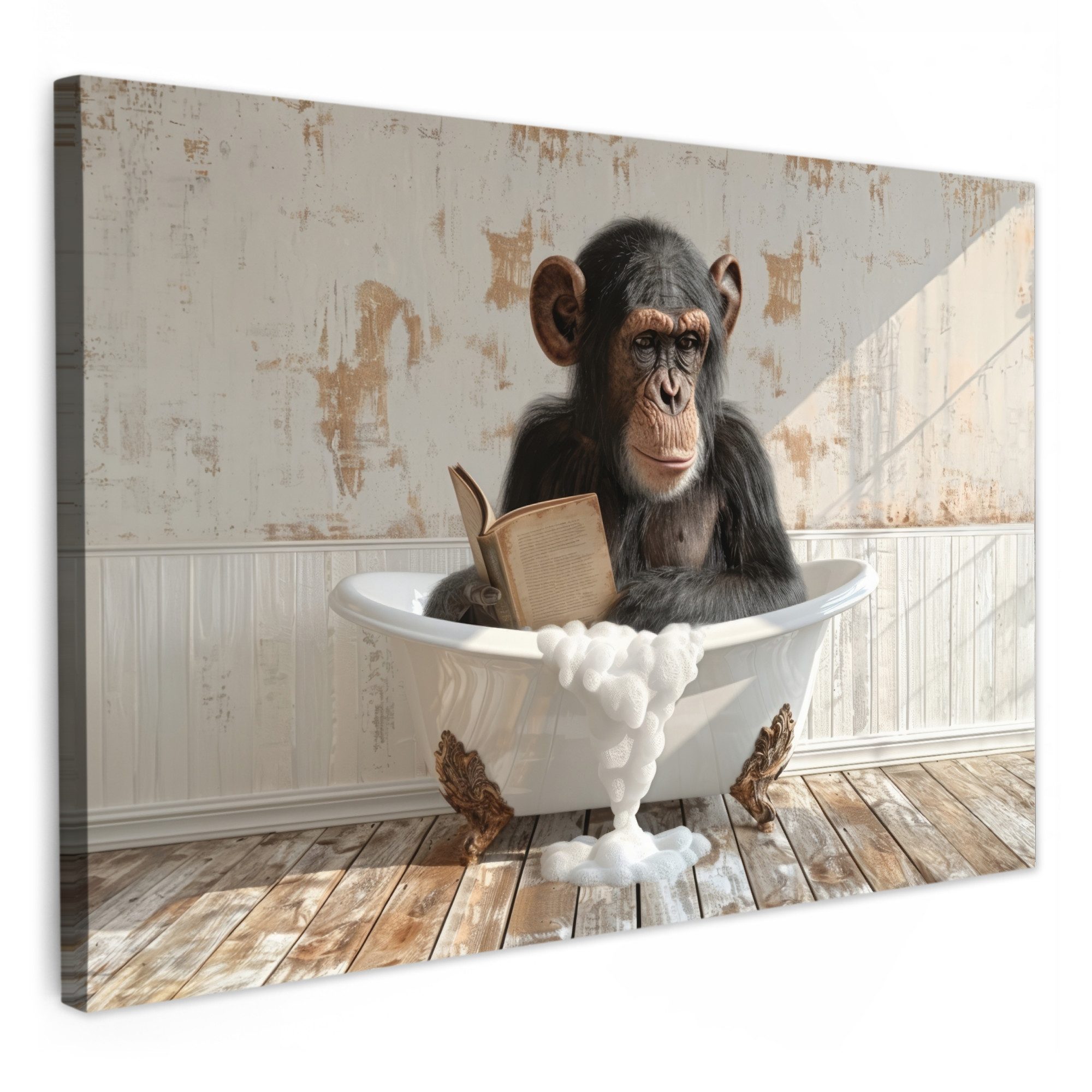 OneMillionCanvasses® Leinwandbild Vintage - Affe - Badewanne - Schaumstoff günstig online kaufen