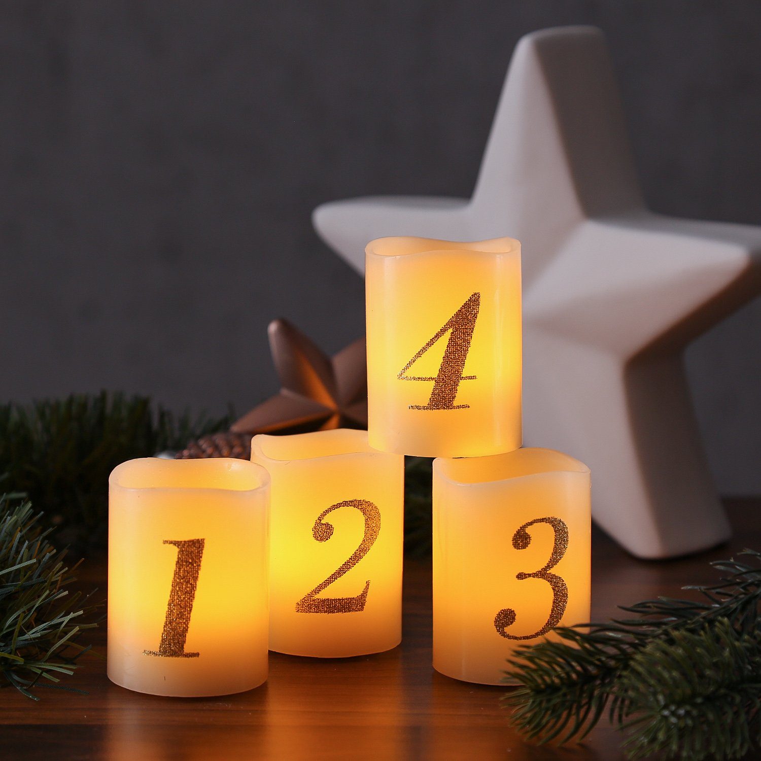 MARELIDA LED-Kerze »LED Kerzenset mit Zahl Adventskerzen Weihnachtskerzen  f. Adventskranz Timer 4St.« (4-tlg) online kaufen | OTTO