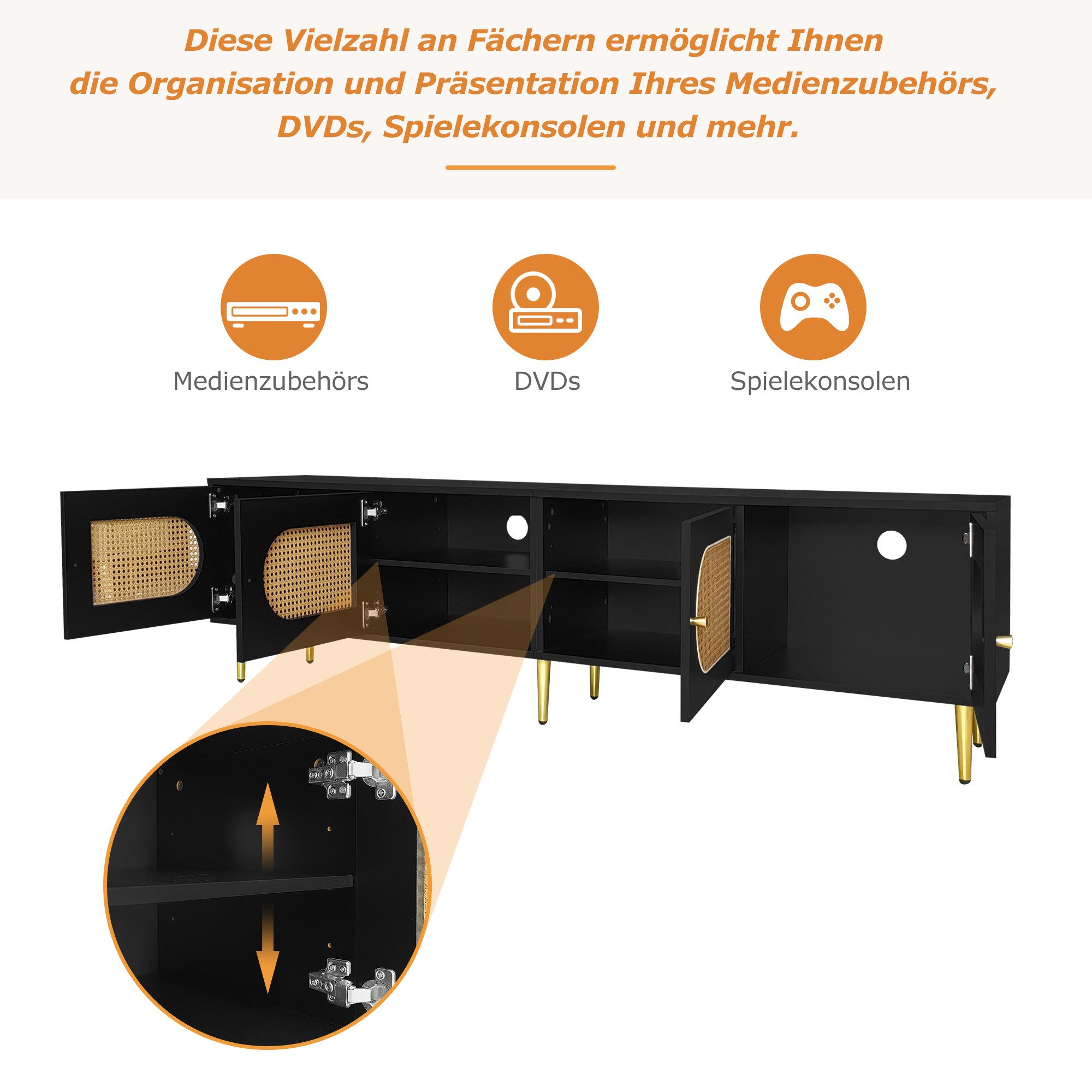 Merax Lowboard im Vintage-Stil mit Rattan günstig online kaufen