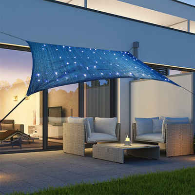 Mojawo Gartenfackel Solar Sonnensegel 100 LEDs Sonnenschutz Sternenhimmel Segel UV 50+ L2xB3m Blau