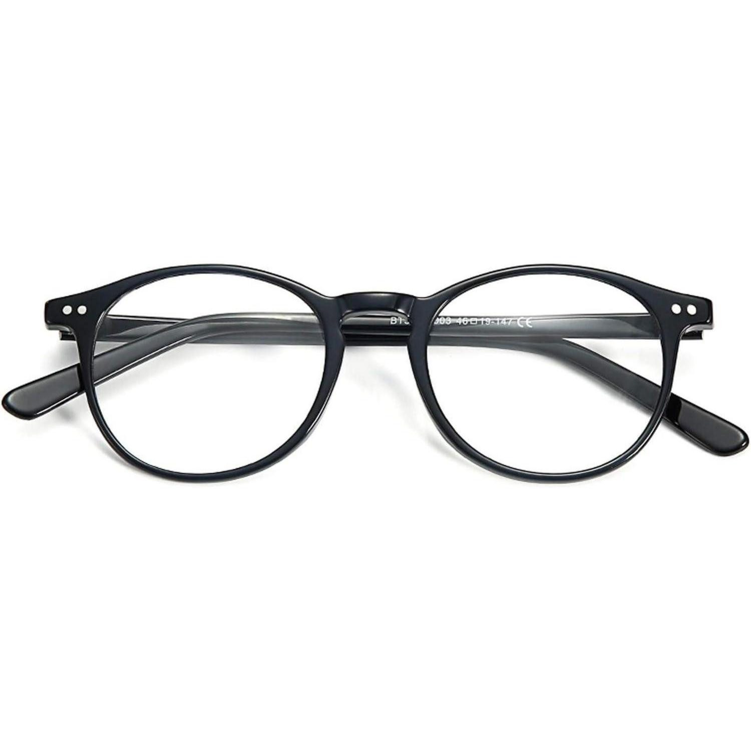 LuxusKollektion Brillengestell Nerdbrille rund klare Gläser ohne Sehstärke Herren Damen C3 Schwarz