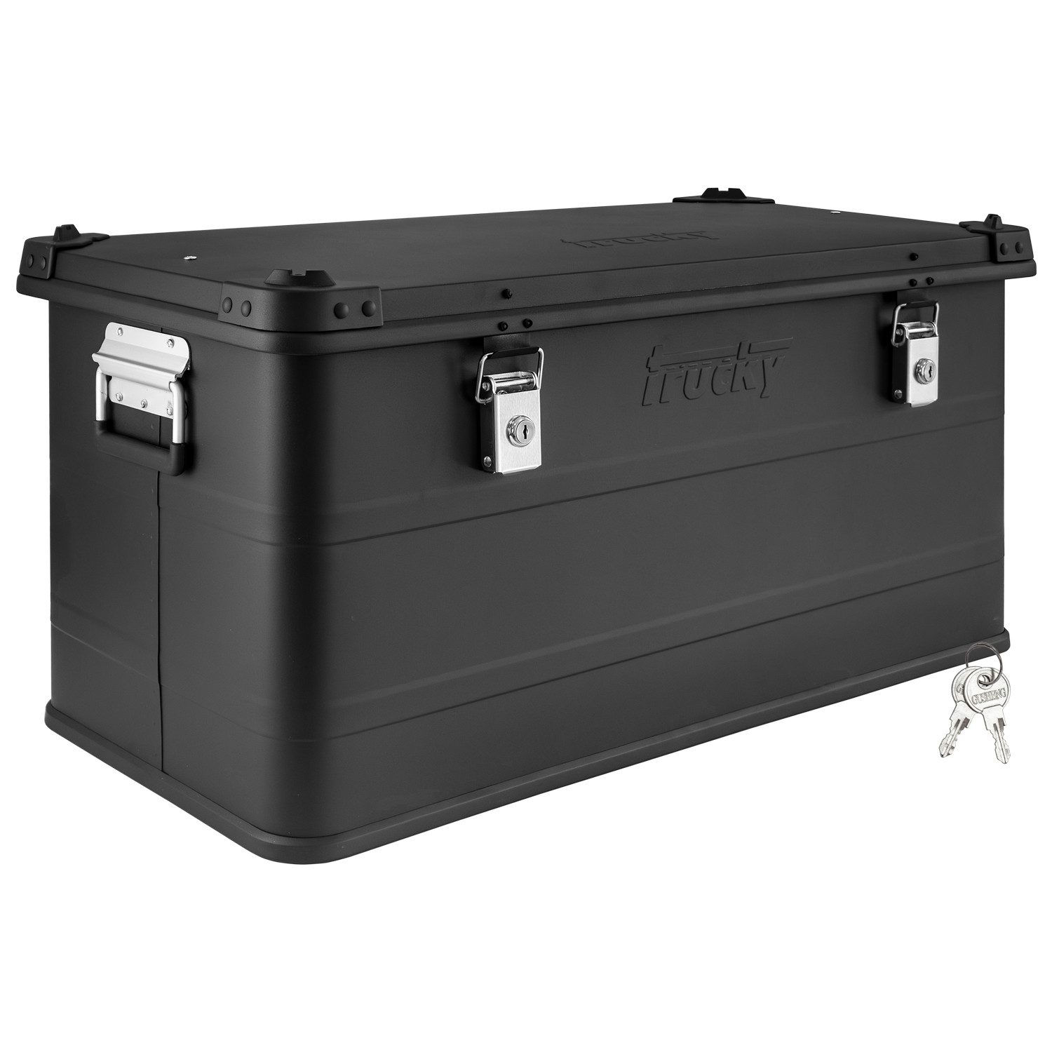 Trucky Allzweckkiste Aluminium Box mit Deckel Schwarz Alukiste 90 Liter Aufbewahrungsbox
