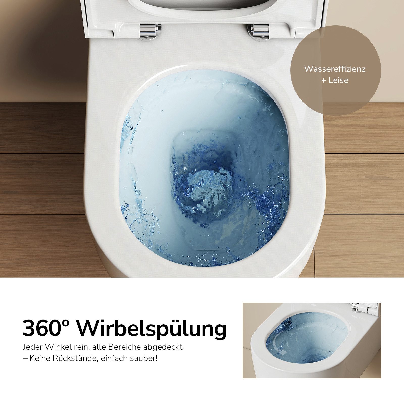 EMKE Tiefspül-WC mit 360°-Wirbelspülung und Softclose-Sitz, Glasierte Keramik, 3,5/5,0 l, in Schwarz oder Weiß erhältlich