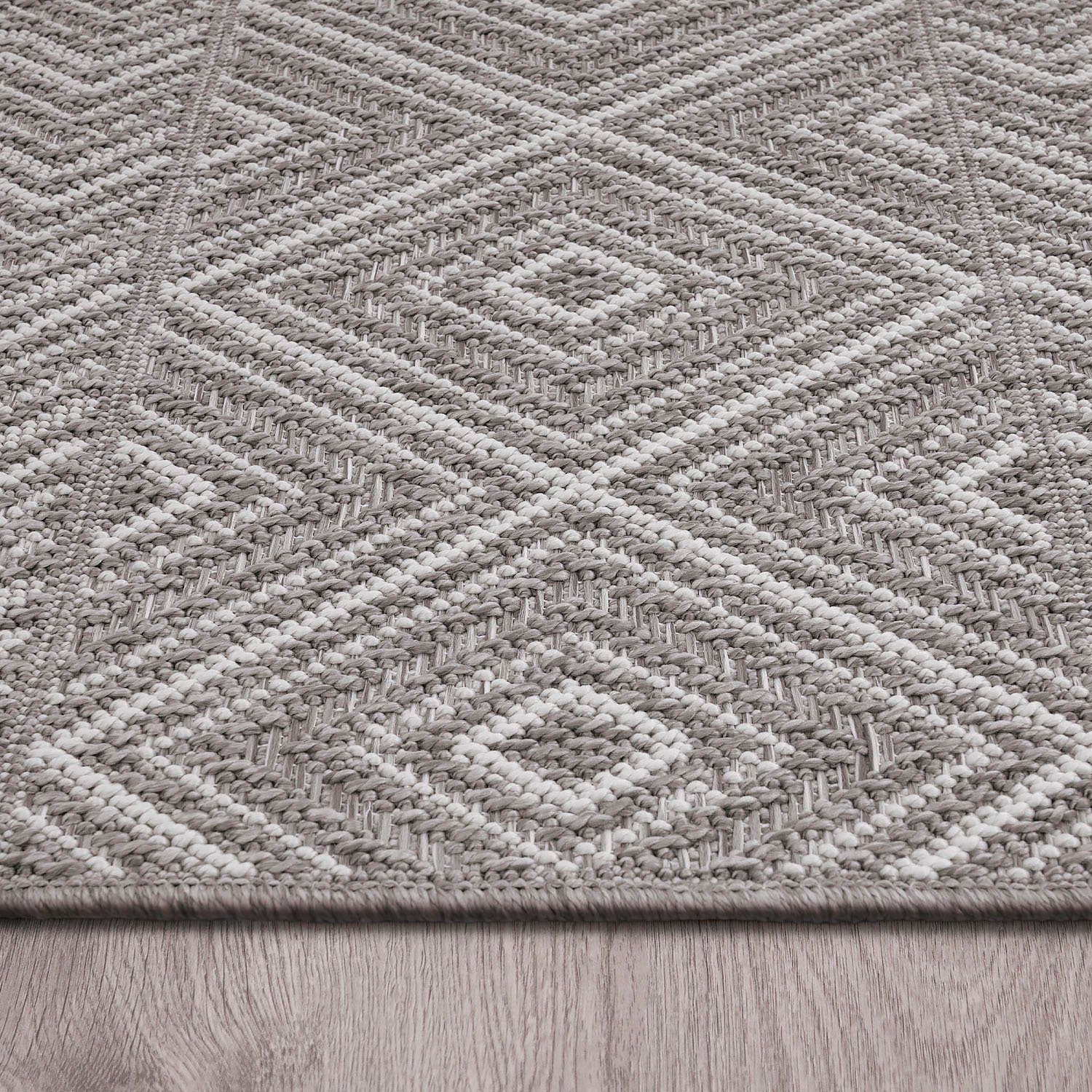 mit Höhe: geeignet Vermont Paco modernes Teppich grau Outdoor gesteift, Flachgewebe, Design 190, Home, rechteckig, Rauten, 4 mm,