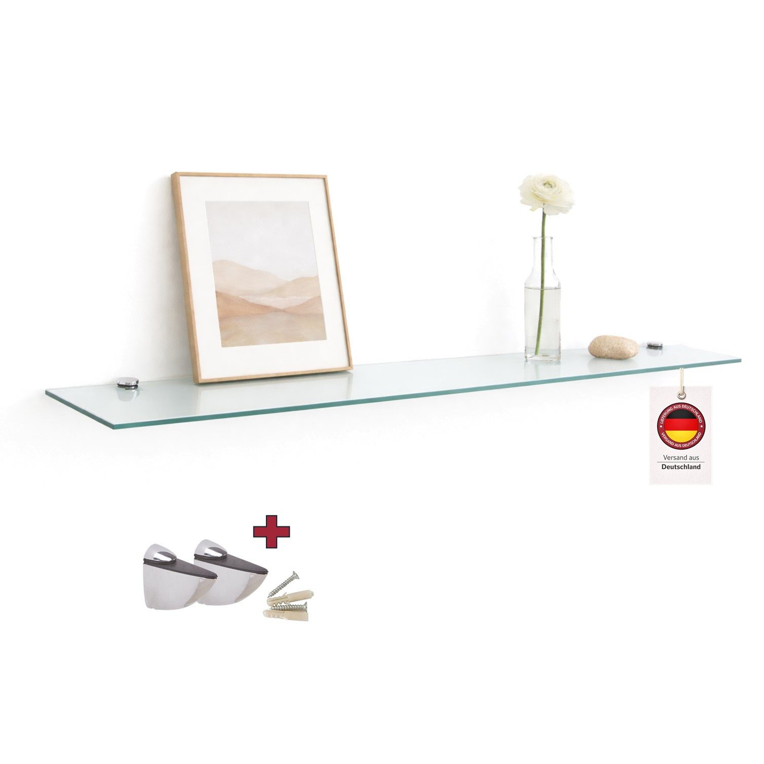HOOZ Wandregal Glasregal, Wandablage ESG 18cm tief, rechteckig, inkl. Halter 30-100cm, Regal Glas, Platzsparende Wandboard für Dusche, Bad, Küche oder Wohnraum