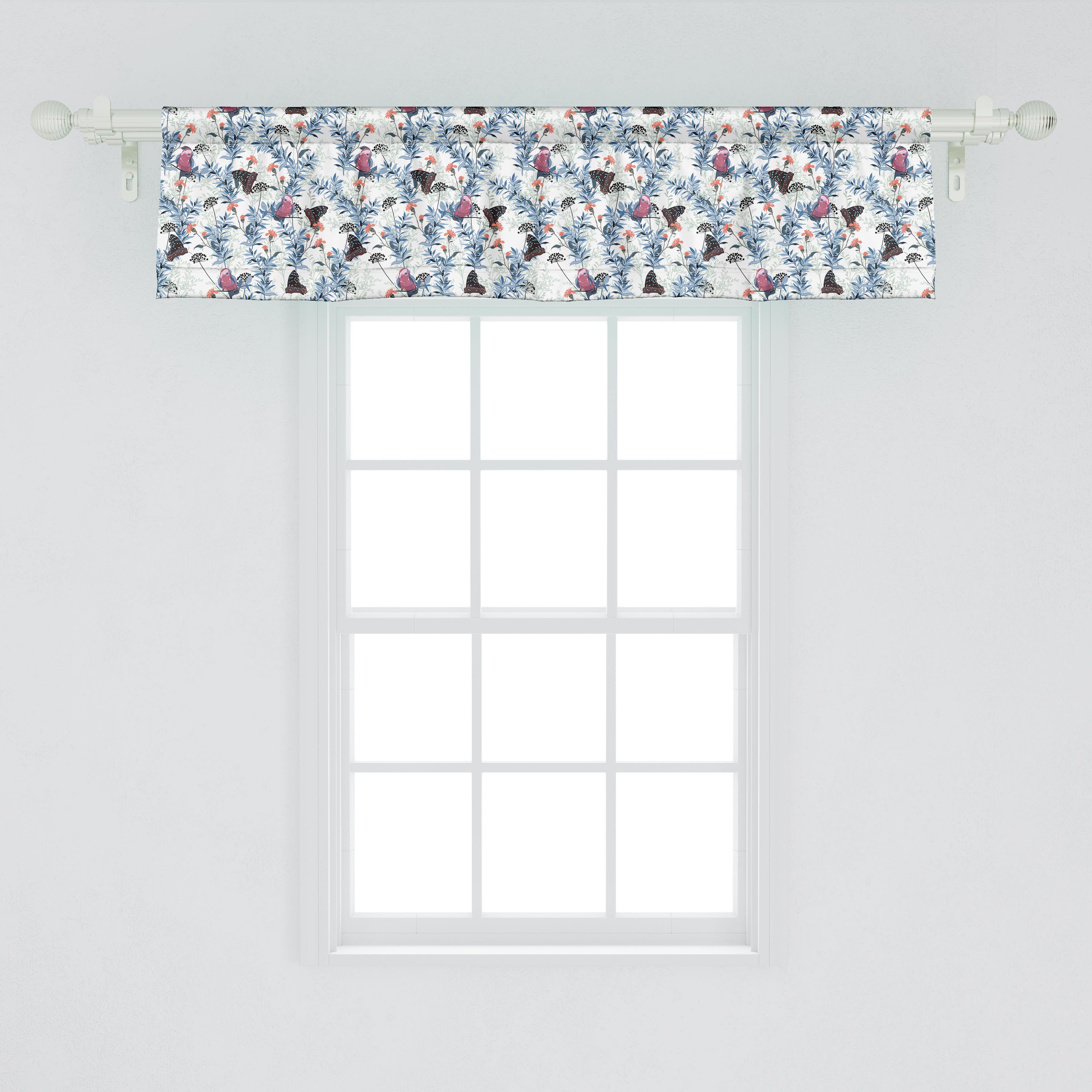 Scheibengardine Vorhang Volant für Küche Abakuhaus, Microfaser, Winter Stangentasche, Schlafzimmer Vögel im Grafik mit Klima Botanik Dekor