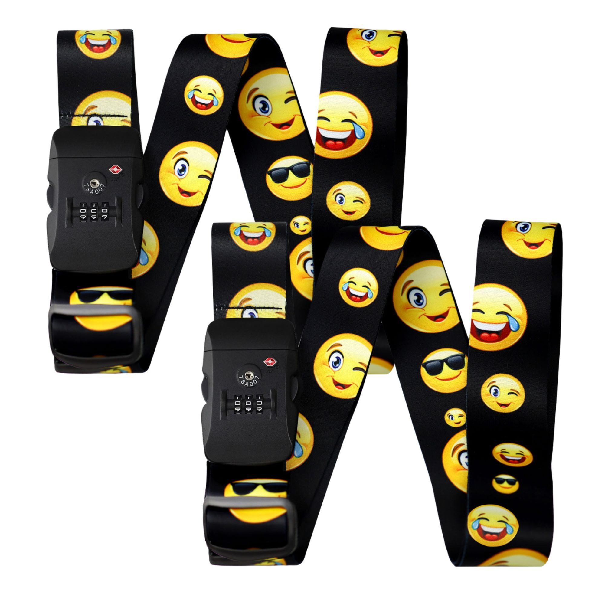 BASI Koffergurt Gepäckgurt Smileys, (Spar-Set, 2-tlg), TSA-Schloss 3-stellig, verstellbar, Länge 200 cm, Breite 5 cm, 2 Stück