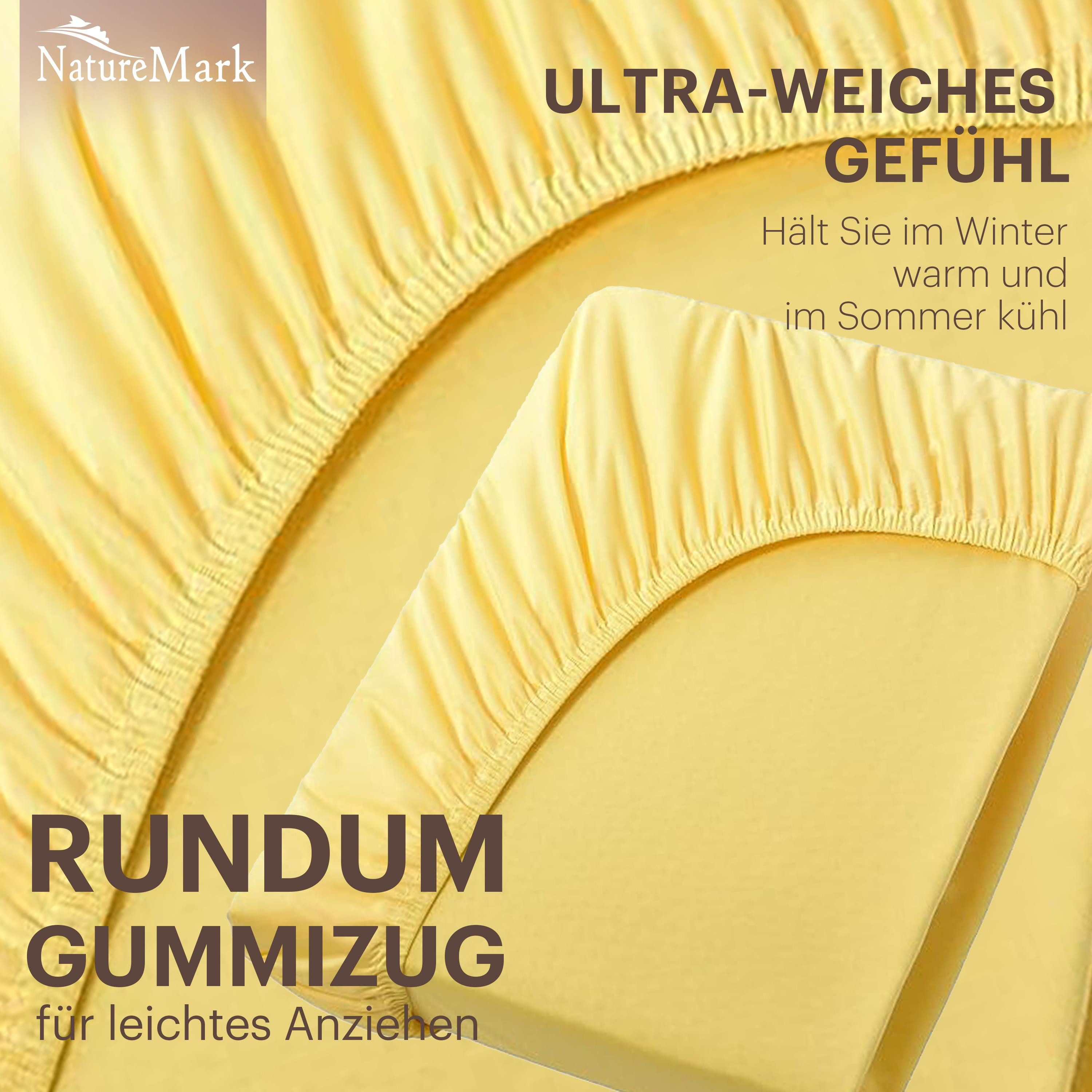 NatureMark Spannbettlaken Boxspringbett Spannbetttuch 200x220cm, Baumwolle, Gummizug: rundum, (1 Stück), 40 cm Steghöhe - 200 x 220cm Spannbetttuch, Gelb – Bild 5 von 5