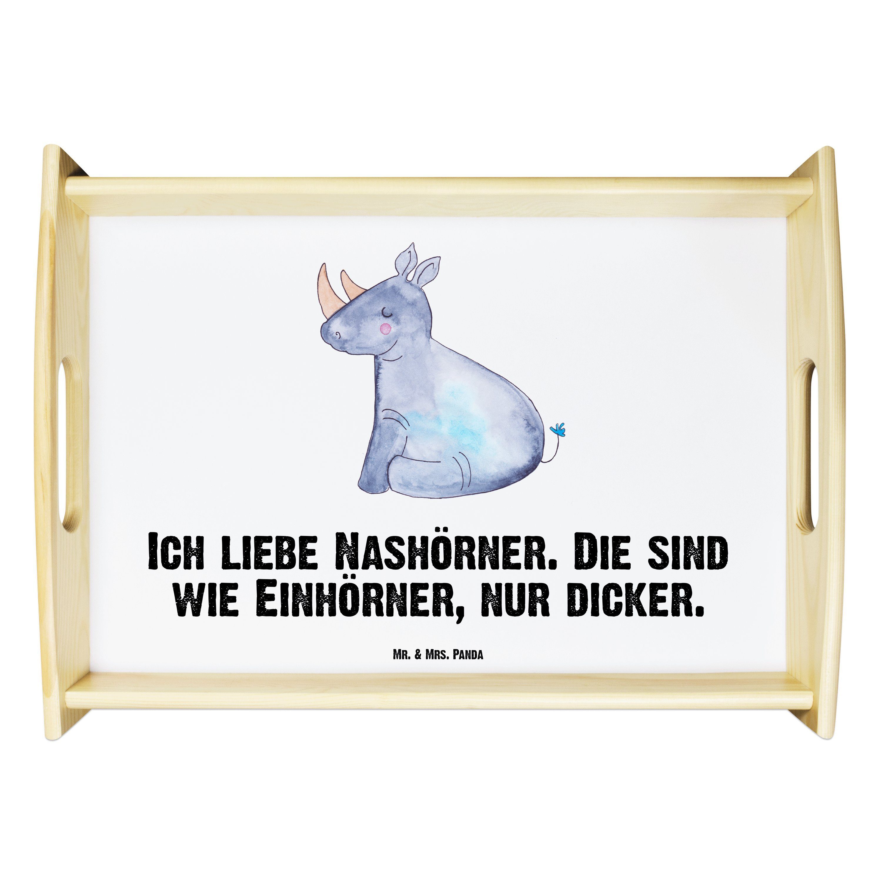Mr. & Mrs. Panda Tablett Einhorn Nashorn Weiß Geschenk, Holztablett