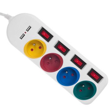 Maclean MCE229 Steckdosenleiste 4-fach (Ein- / Ausschalter, USB-Anschlüsse, separate Ein- / Ausschalter, Kindersicherung, Kabellänge 1.5 m), 4-Steckdosen-Verlängerungskabel + 2xUSB, mit Schalter 1,5m