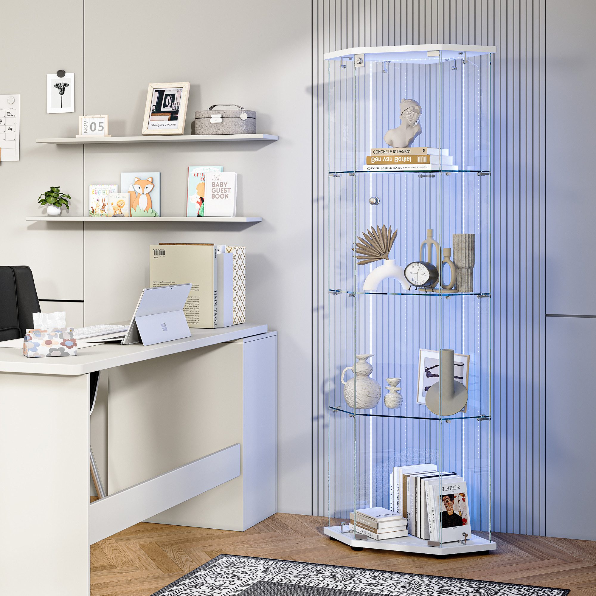 FUROKOY Glasvitrine Fünfeckige Standvitrinen (Weiß 5 Lagen Sammlervitrine) günstig online kaufen