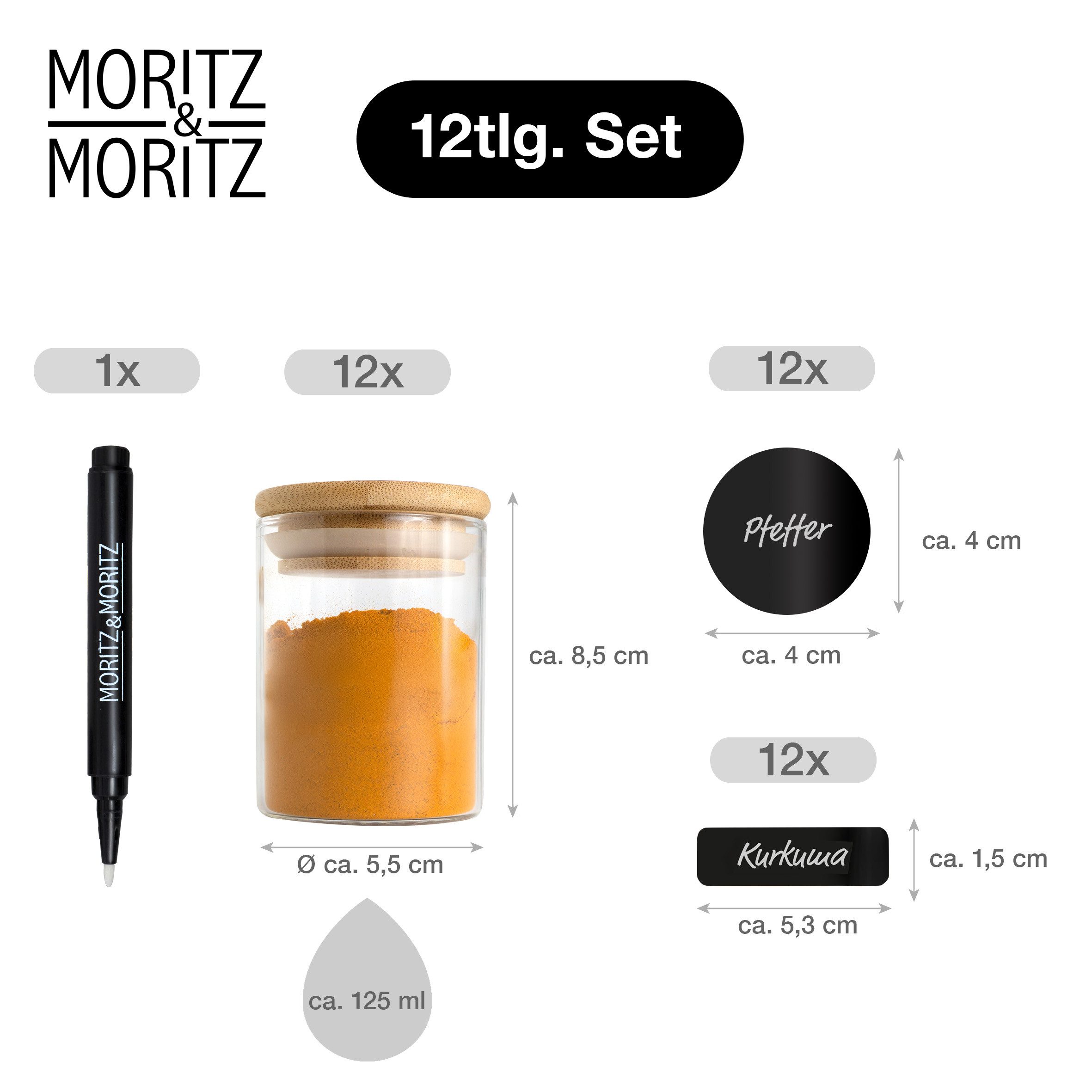 Moritz & Moritz Gewürzbehälter Moritz & Moritz Gewürzgläser 12x günstig online kaufen