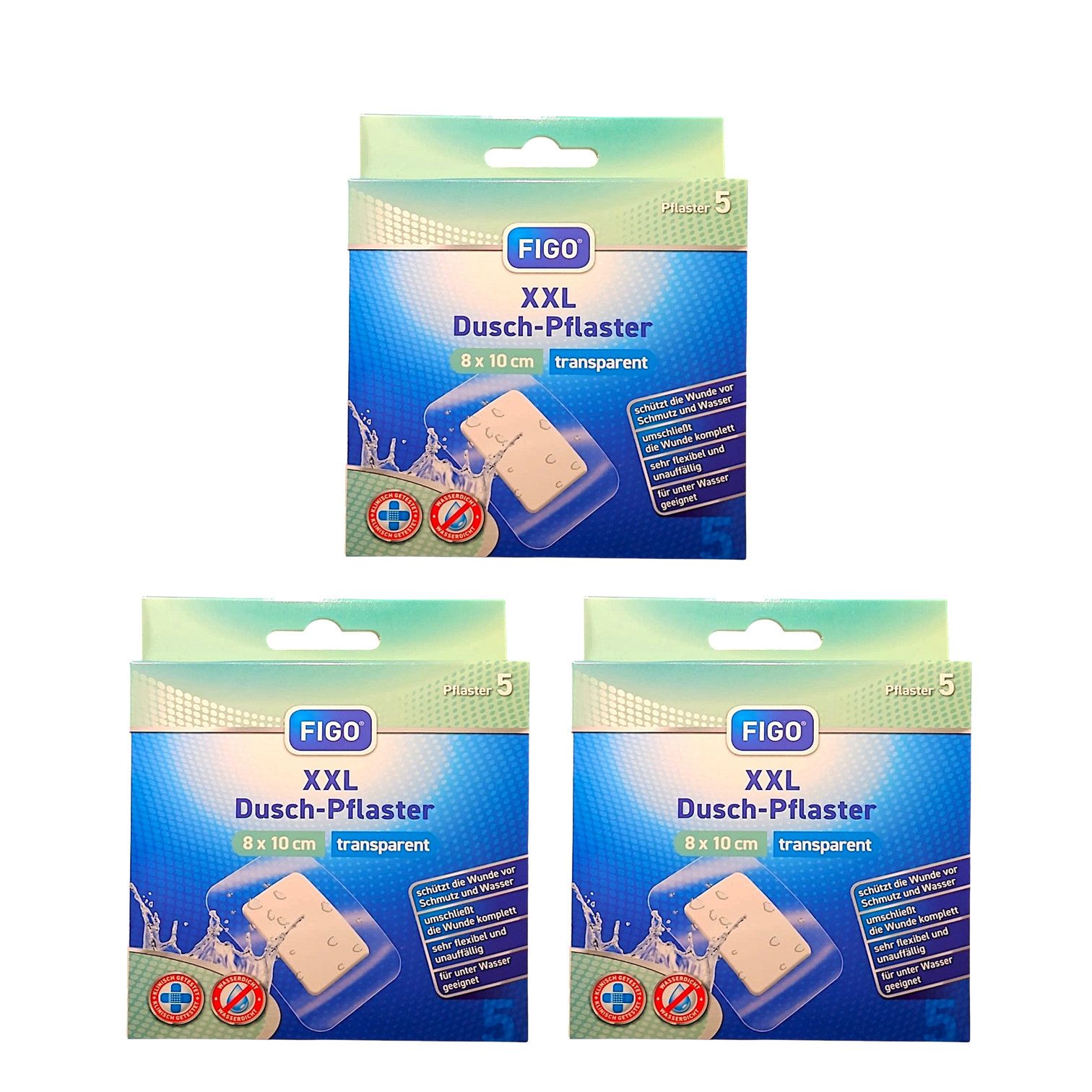 what the shop Wundpflaster FIGO XXL Dusch-Pflaster – 5 Stück, 8×10 cm, transparent & wasserfest (3 St), Wasserfester Wundschutz beim Duschen