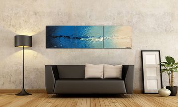 WandbilderXXL Gemälde Feeling Blue 180 x 50 cm, Abstraktes Gemälde, handgemaltes Unikat