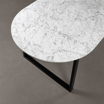 MAGNA Atelier Esstisch BERGEN OVAL mit Marmor Tischplatte, Garten Esstisch für den Aussenbereich, Metallgestell, 200x100x75cm