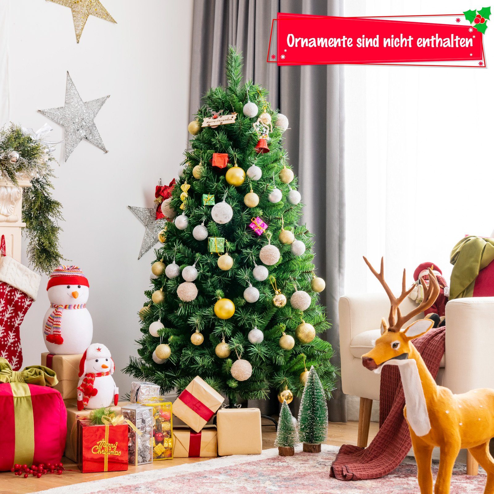 COSTWAY Künstlicher Weihnachtsbaum, 150cm, mit Metallständer, Grün | Künstliche Weihnachtsbäume