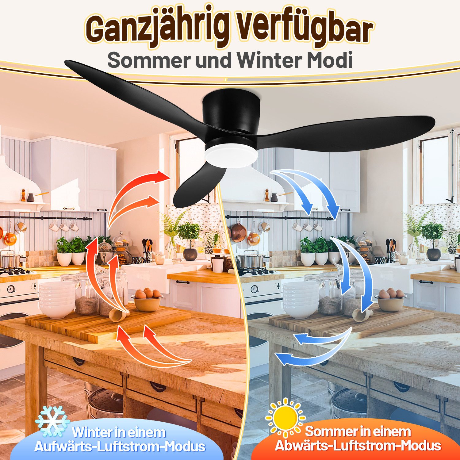 Clanmacy Deckenventilator Deckenlampe mit Ventilator RGB, dimmbar, Fernbedienung, Schlafzimmer