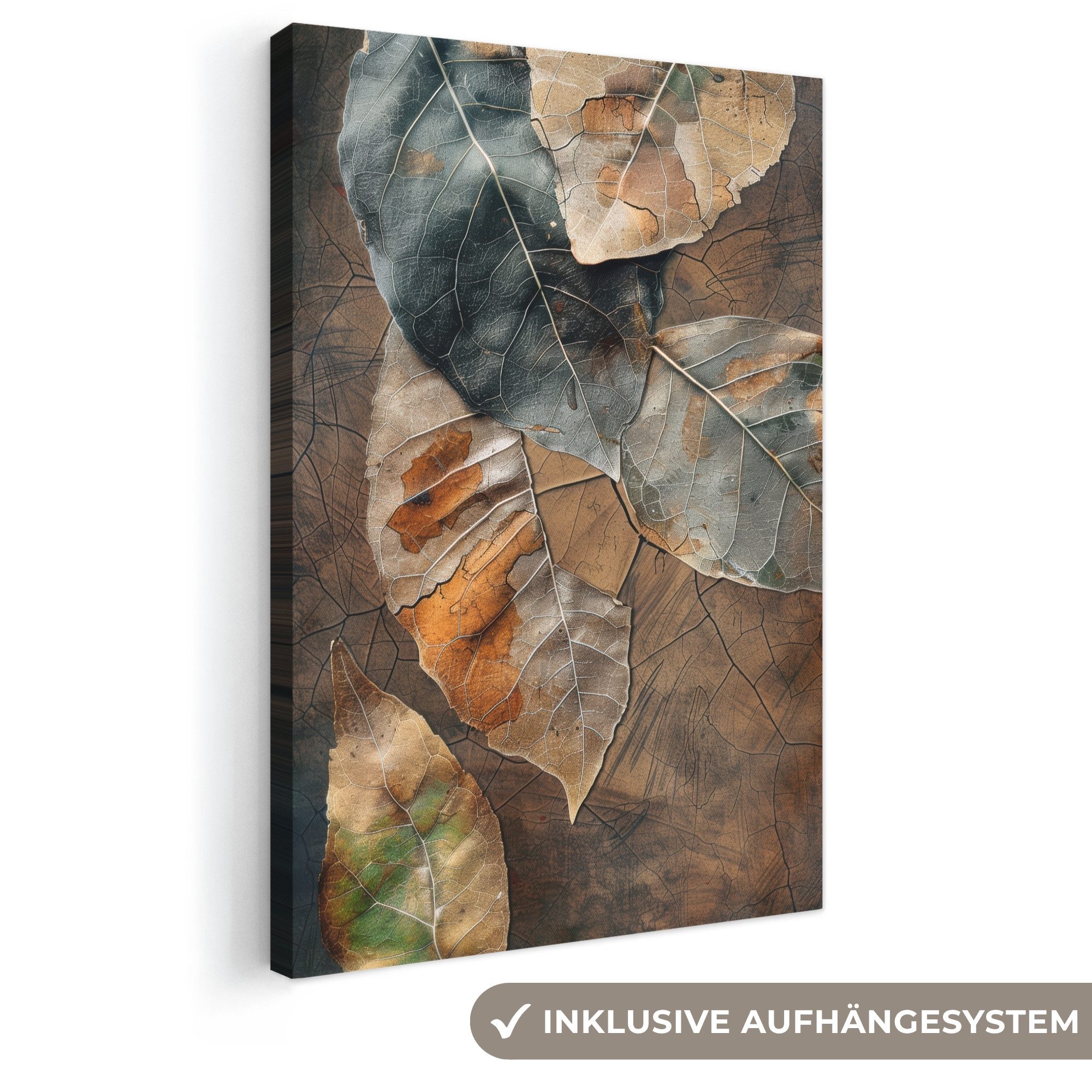 OneMillionCanvasses® Leinwandbild Blätter - Braun - Herbst - Natur, Fotodruck (1 St), Leinwand Canvas Wandbild, Wanddekoration 20x30 cm