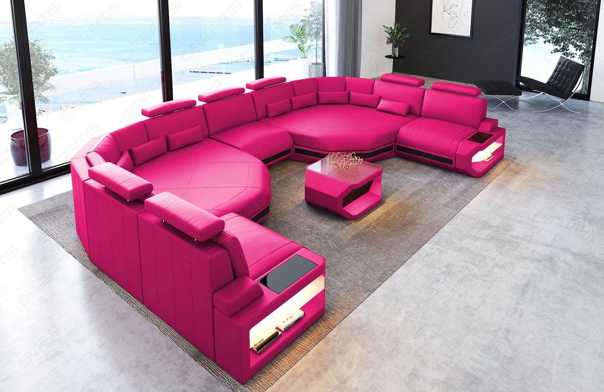 Asti Wohnlandschaft Sofa, U Leder Designersofa mit Form Sofa LED, Dreams Ledersofa Couch Couch, XXL