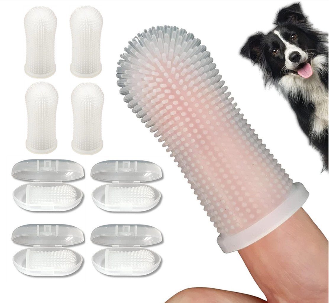 XDeer Tier-Fingerzahnbürste Fingerzahnbürste,4 stk Zahnbürste 360º Pets Reinigung Zahnbürste, mit umlaufenden Borsten,Silikon,Zahnpflege,Aufbewahrungsbox
