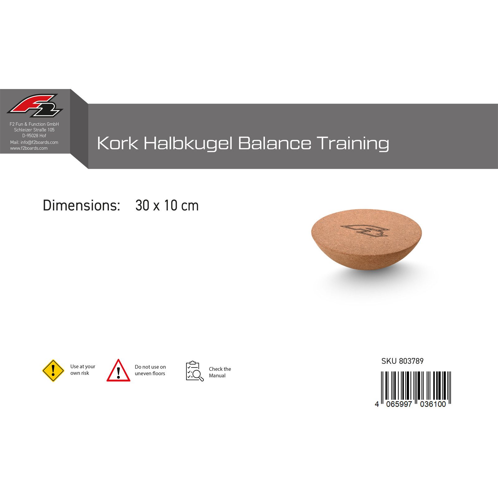 F2 Balanceboard F2 Balance Board Kork Halbkugel Balance Training 30x10cm 2024/25