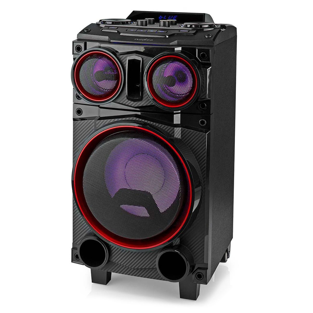 Nedis Bluetooth Party-Lautsprecher 120W, Trolley LED Akku USB Subwoofer Bluetooth-Lautsprecher (Mobiler 120W Party-Lautsprecher mit 8" Subwoofer LED & Trolley-System)