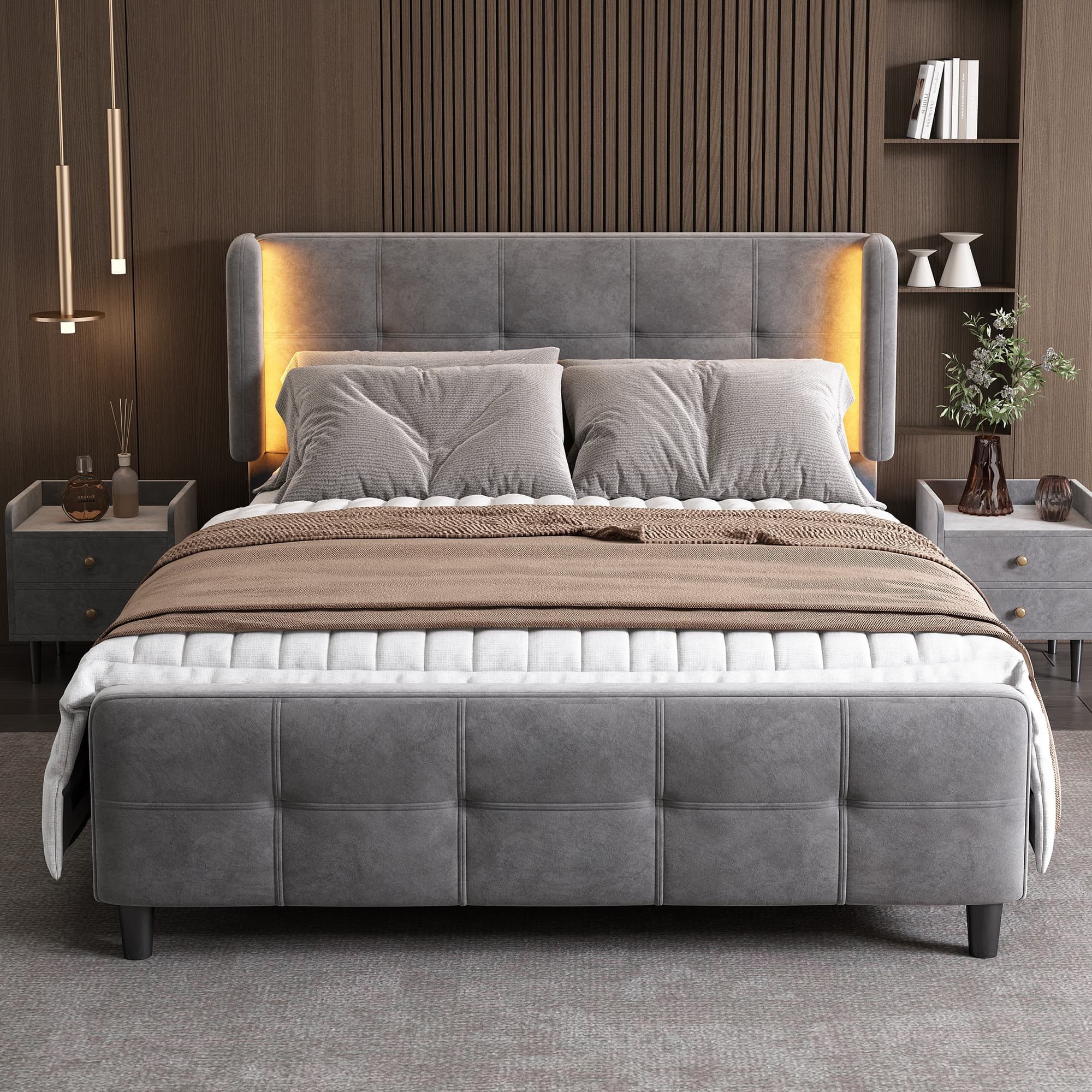 ANYSUN Polsterbett mit LED-Leisten an den Seitenohren Bettkopf in drei Höhen verstellbar (Set, bett), Hausbett