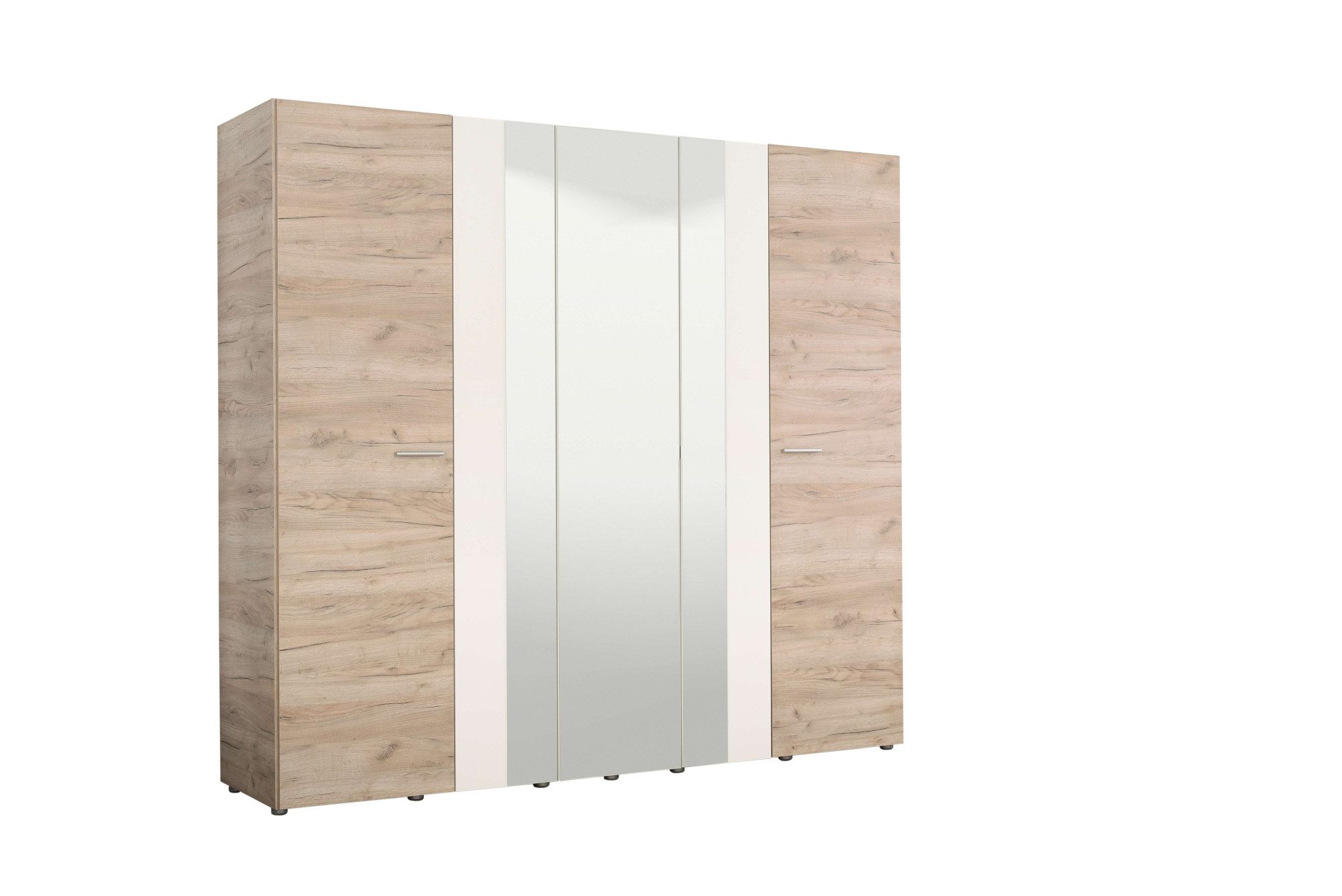 Home affaire Kleiderschrank Dante Garderobenschrank, Stauraumschrank, Drehtürenschrank, Schrank 2 Kleiderstangen, 6 Einlegeböden, Spiegel, Breite 223,5 cm