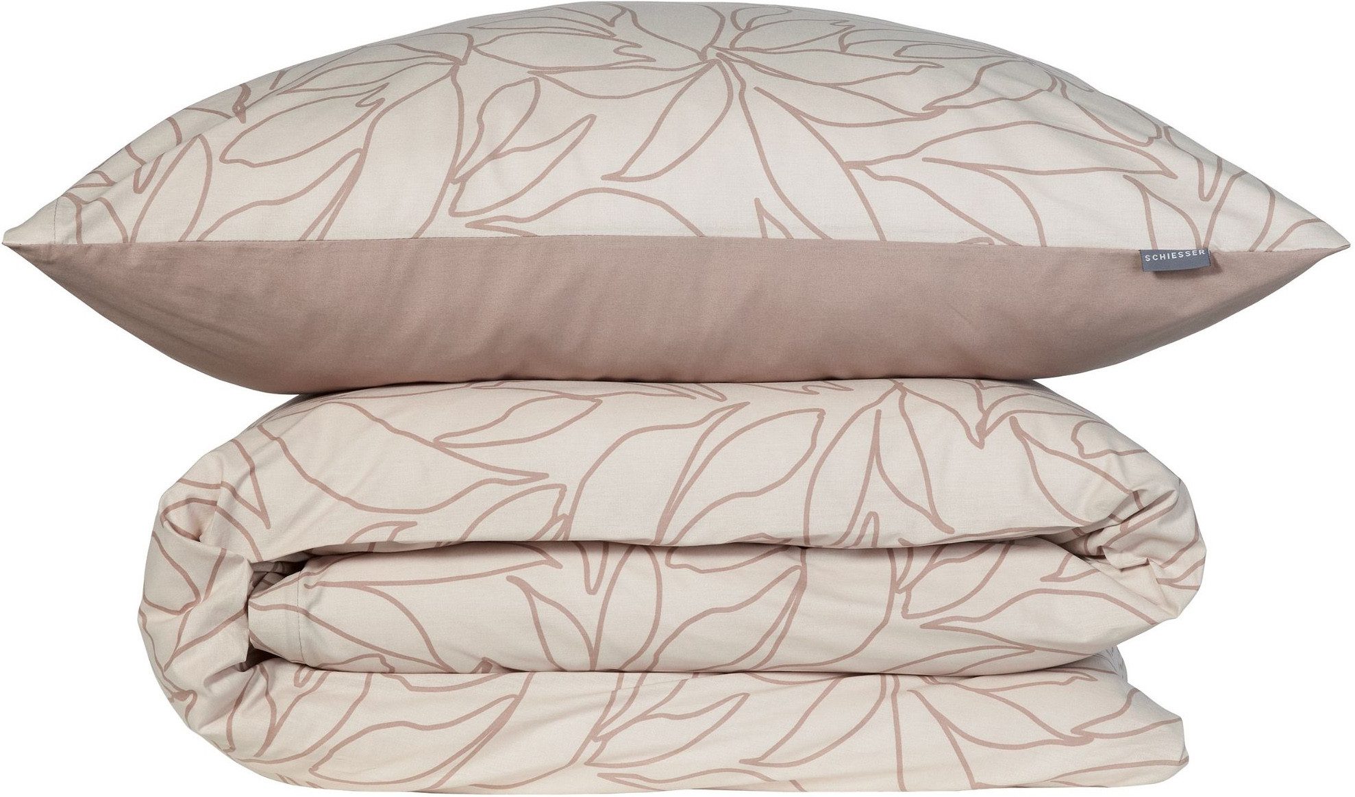 Schiesser Wendebettwäsche Leaves aus weicher Baumwolle mit schlichtem Botanikprint, Renforcé, 2 teilig, OEKO-TEX® MADE IN GREEN