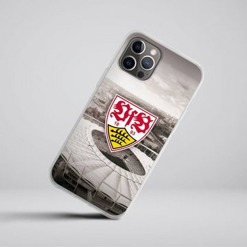 DeinDesign Handyhülle VfB Stuttgart Offizielles Lizenzprodukt Stadion VfB Stadion Grau, Apple iPhone 12 Pro Max Silikon Hülle Bumper Case Handy Schutzhülle