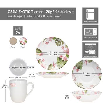 MÄSER Frühstücks-Geschirrset Ossia 12tlg Exotic Tearose sand Frühstücksset, Steingut