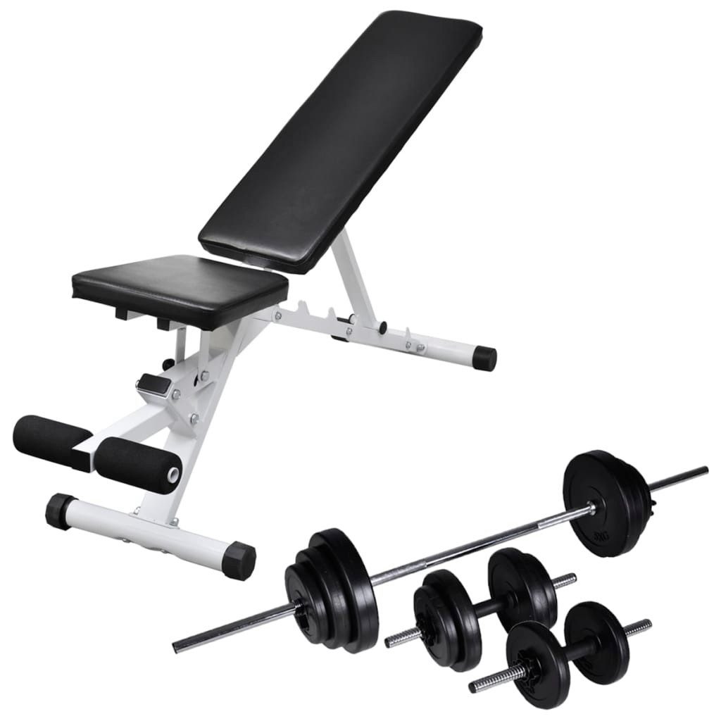 vidaXL Hantel Hantelbank mit Lang- und Kurzhantel-Set 30,5 kg