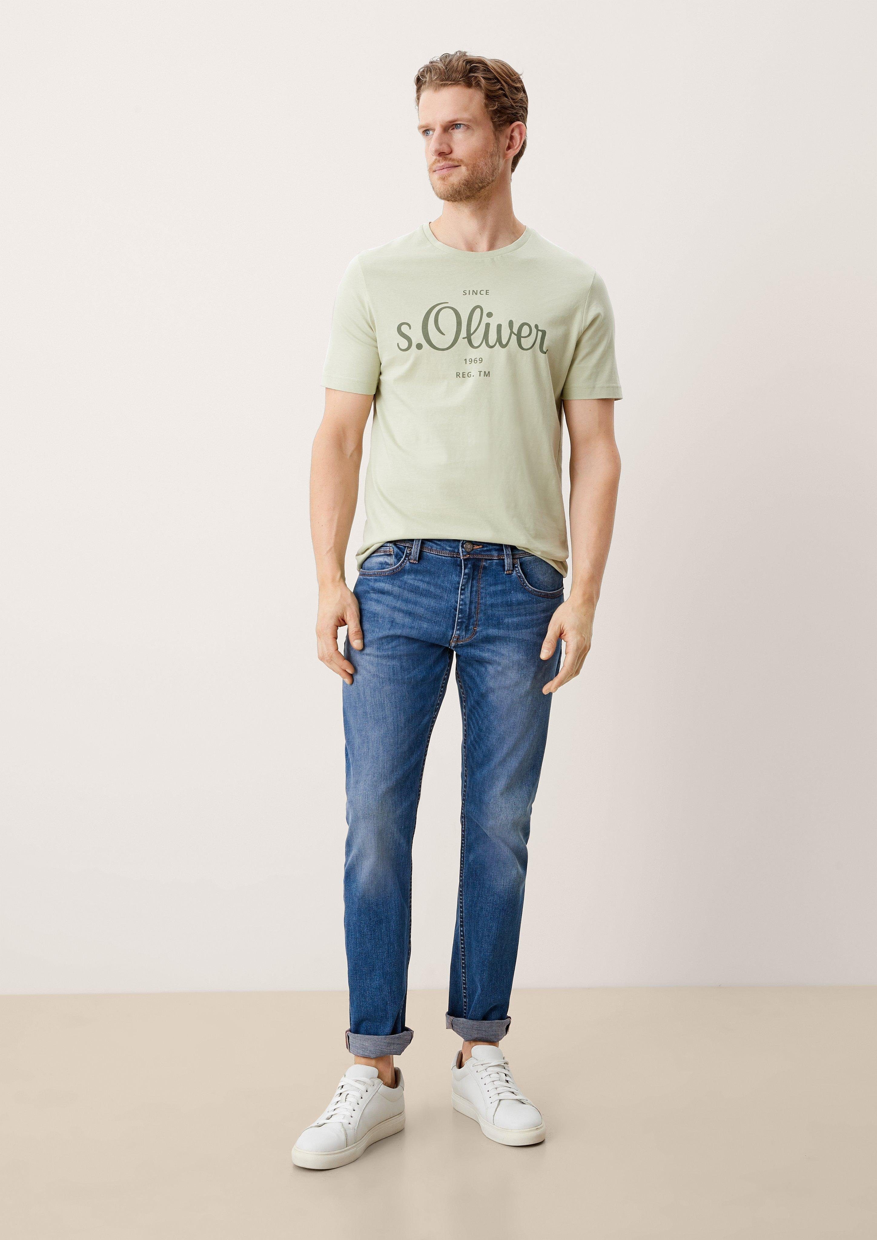 Keith Rise Jeans Mid / Slim / Leg s.Oliver blue Fit Slim Waschung / 5-Pocket-Jeans Leder-Patch,