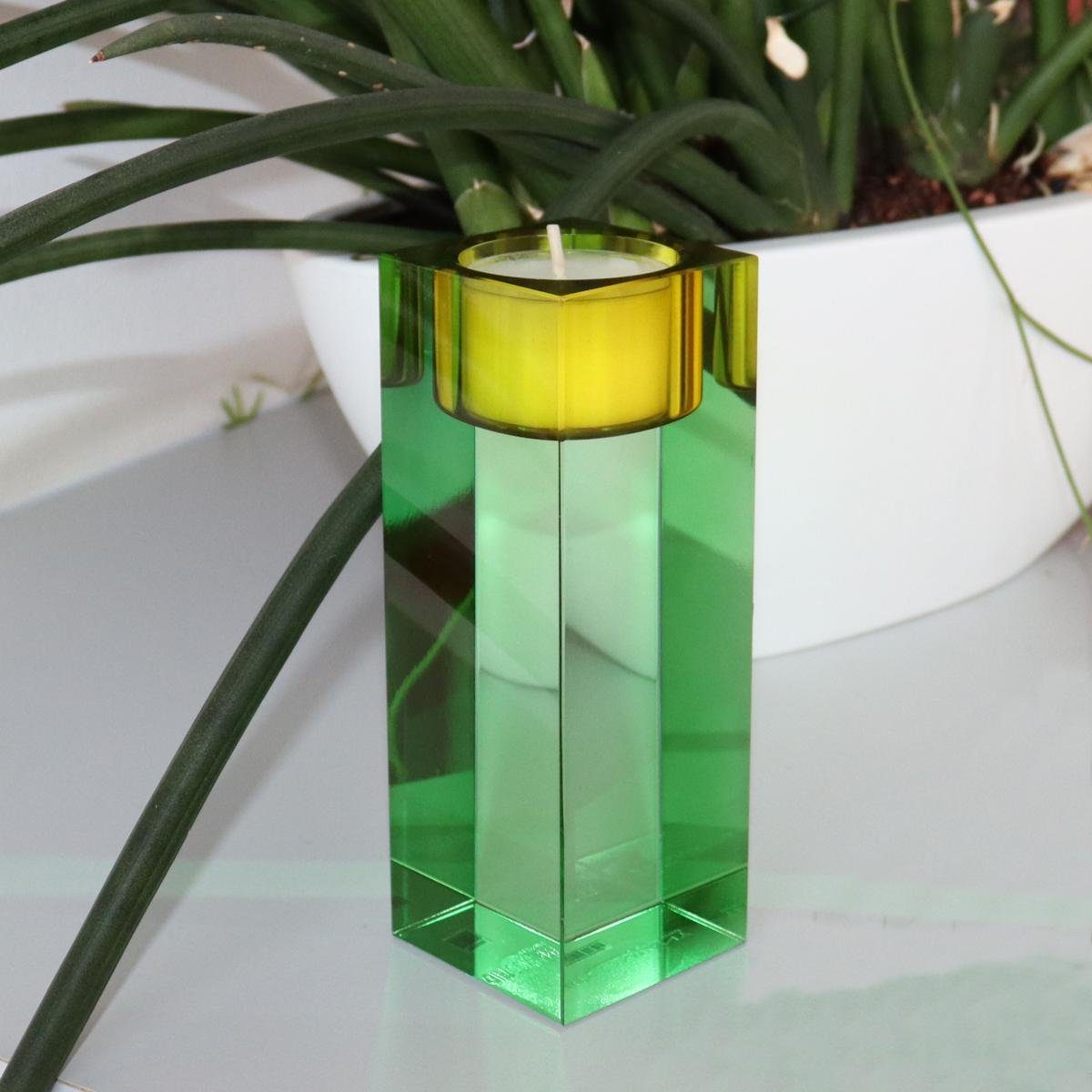 Giftcompany grün/gelb 14 cm ca. Teelichthalter (Stück) Sari Kristallglas Gift-Company Teelichthalter H