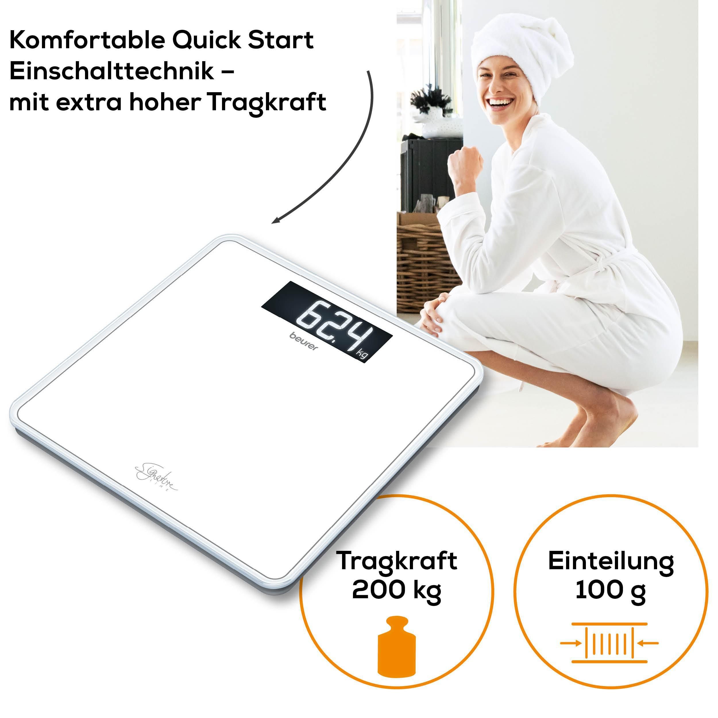 BEURER Personenwaage GS 400, große Trittfläche mit 8 mm weißem Sicherheitsglas, XL-Display, Tragkraft bis 200 kg und praktische Einschaltautomatik – Bild 4 von 5
