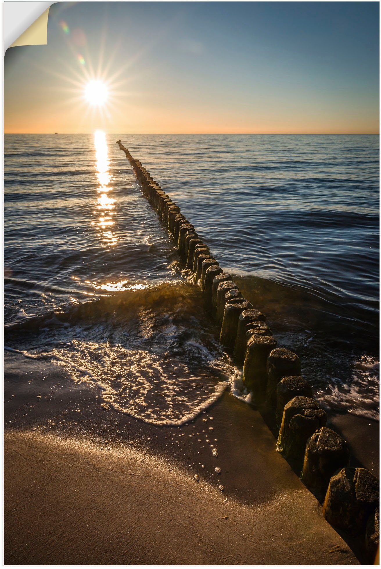 Artland Wandbild Buhnen und Sonnenuntergang versch. Leinwandbild, Alubild, (1 oder Poster als Wandaufkleber Küstenbilder in Ostsee, Größen St)