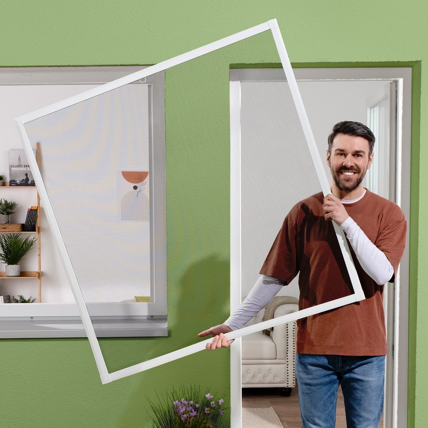 empasa Insektenschutz-Fensterrahmen "SLIM", Fliegengitter Fenster flaches Design, geringe Einbautiefe
