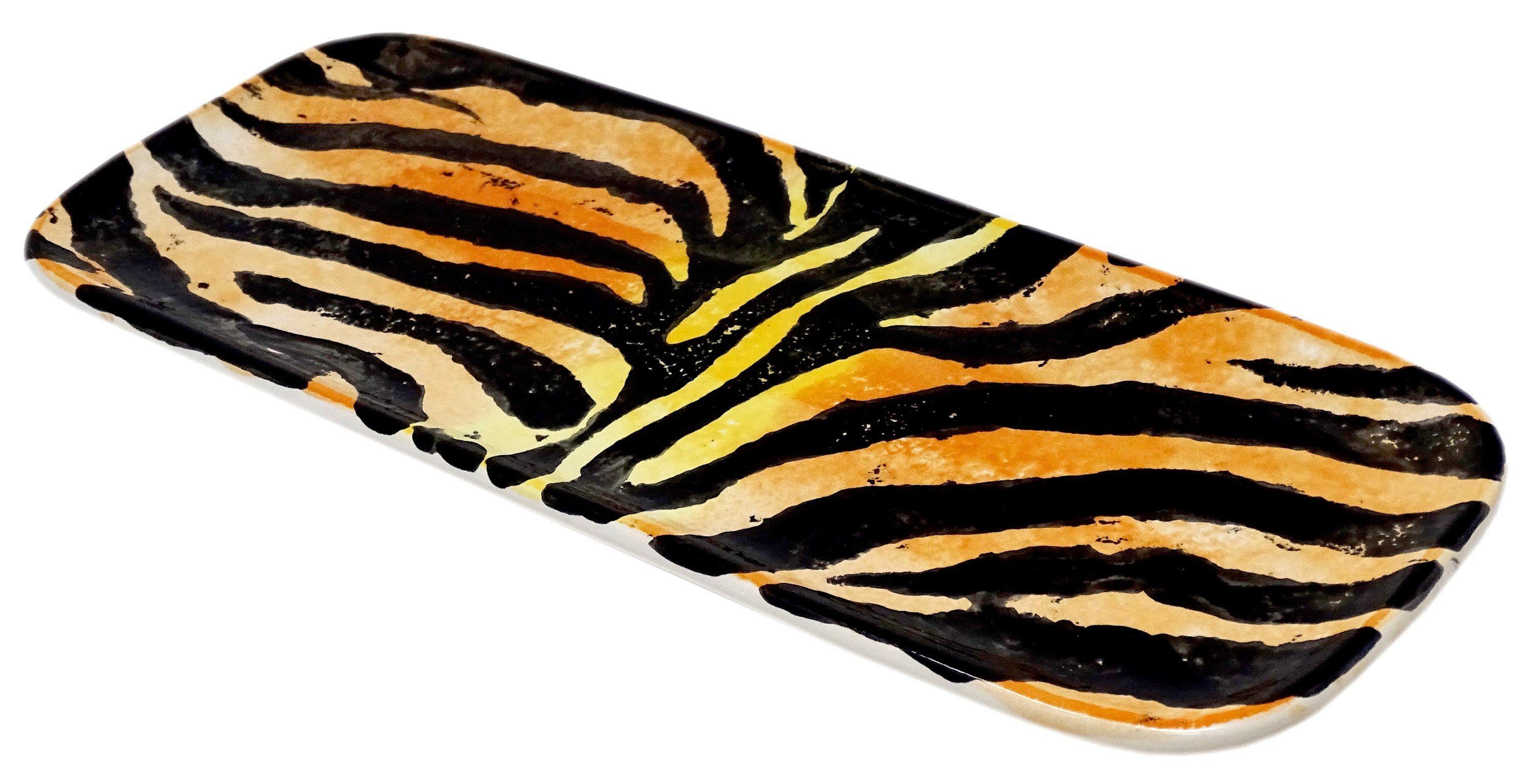 Lashuma Servierteller Tiger, Keramik, Eckige Obstplatte, Fleischteller cm 28x11