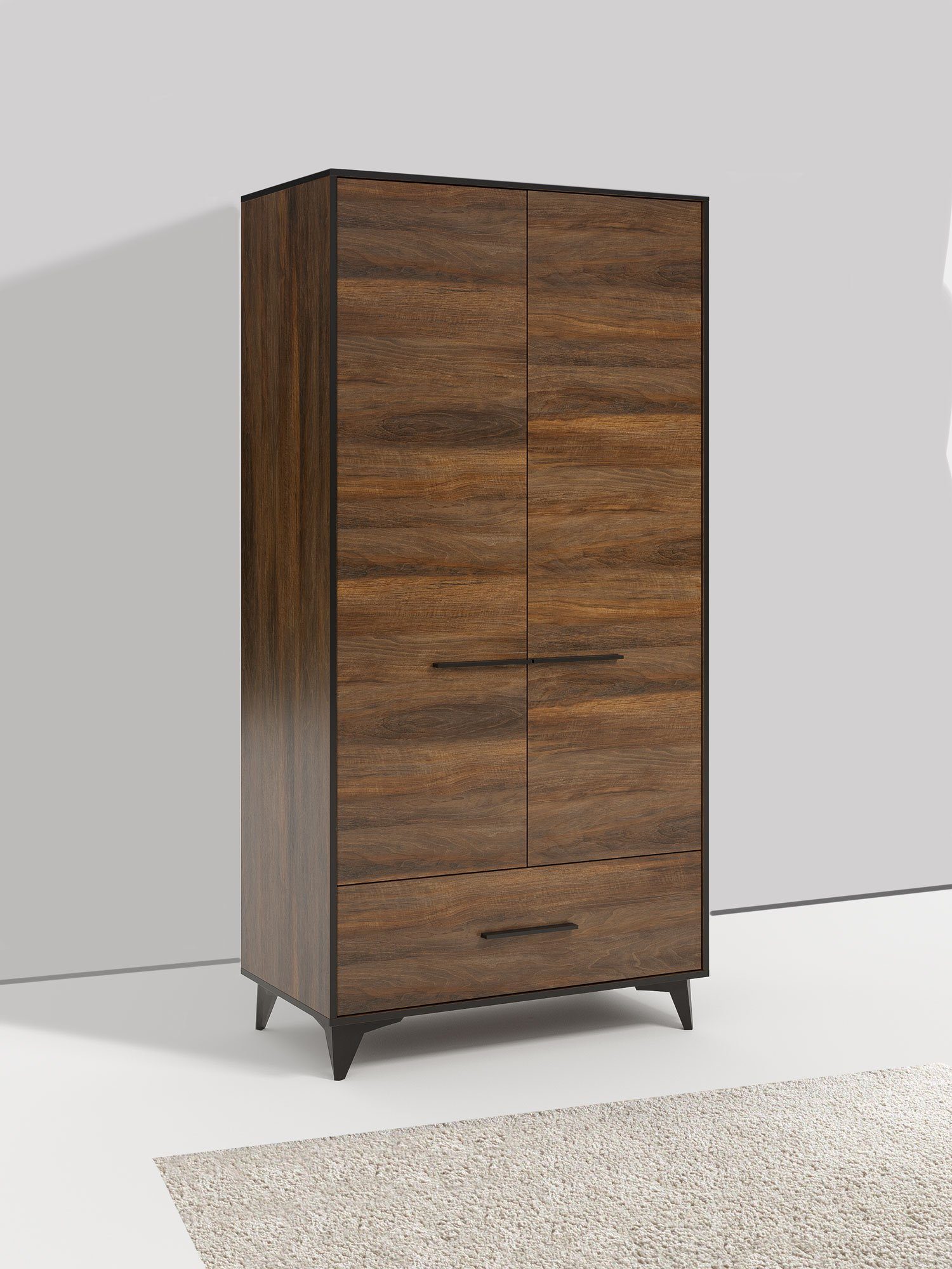 Feldmann-Wohnen Drehtürenschrank Frida (1-St) 91cm Shirin Walnuss schwarz