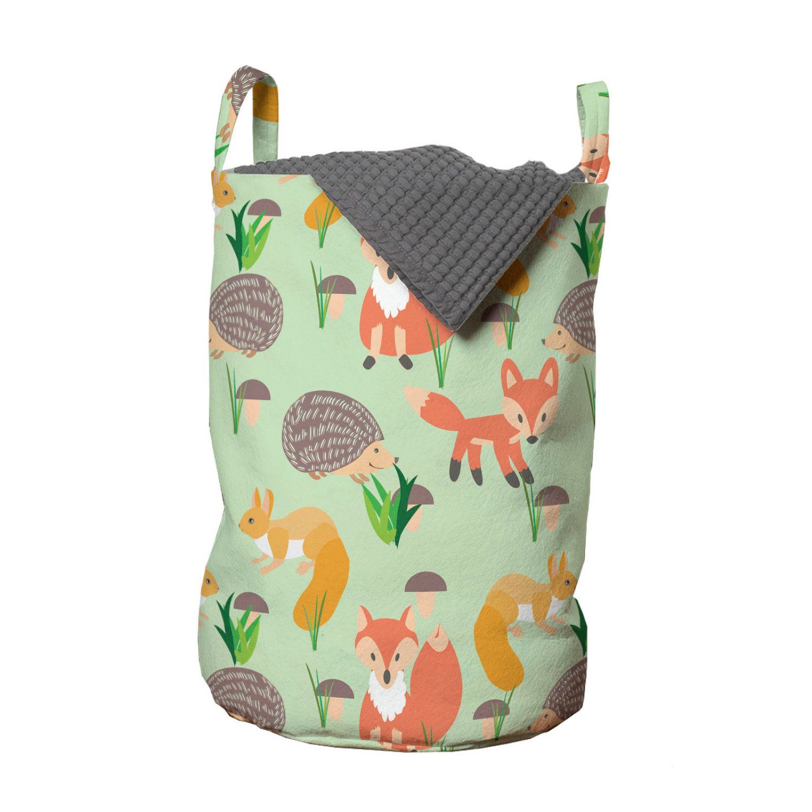 Abakuhaus Wäschesäckchen Wäschekorb mit Griffen Kordelzugverschluss für Waschsalons, Eichhörnchen Glückliche Wildlife Fauna Kunst